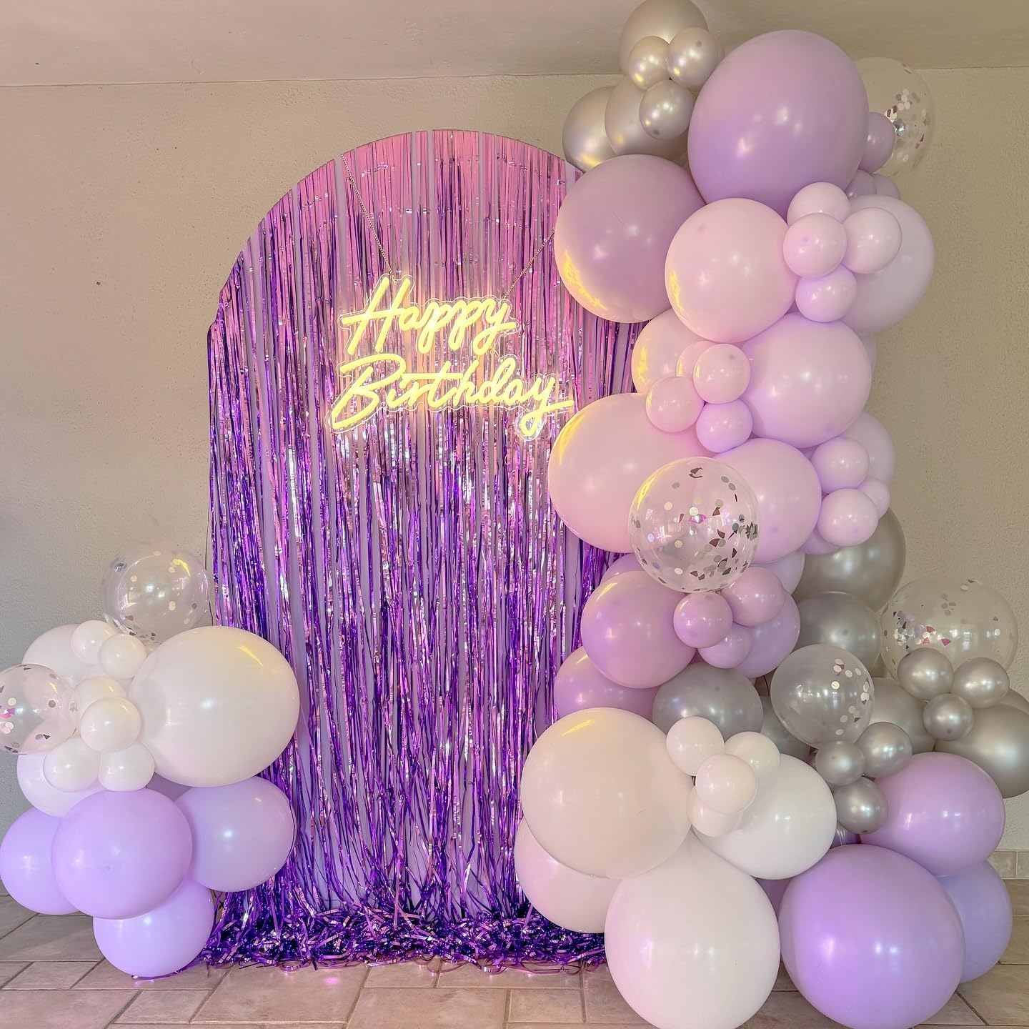 Purple Balloon Arch Kit, 140Pcs Light Purple White and Confetti Balloons Different Size Balloons for Baby Shower Bridal Shower Birthday Wedding Girl Princess Anniversary Party Decorations