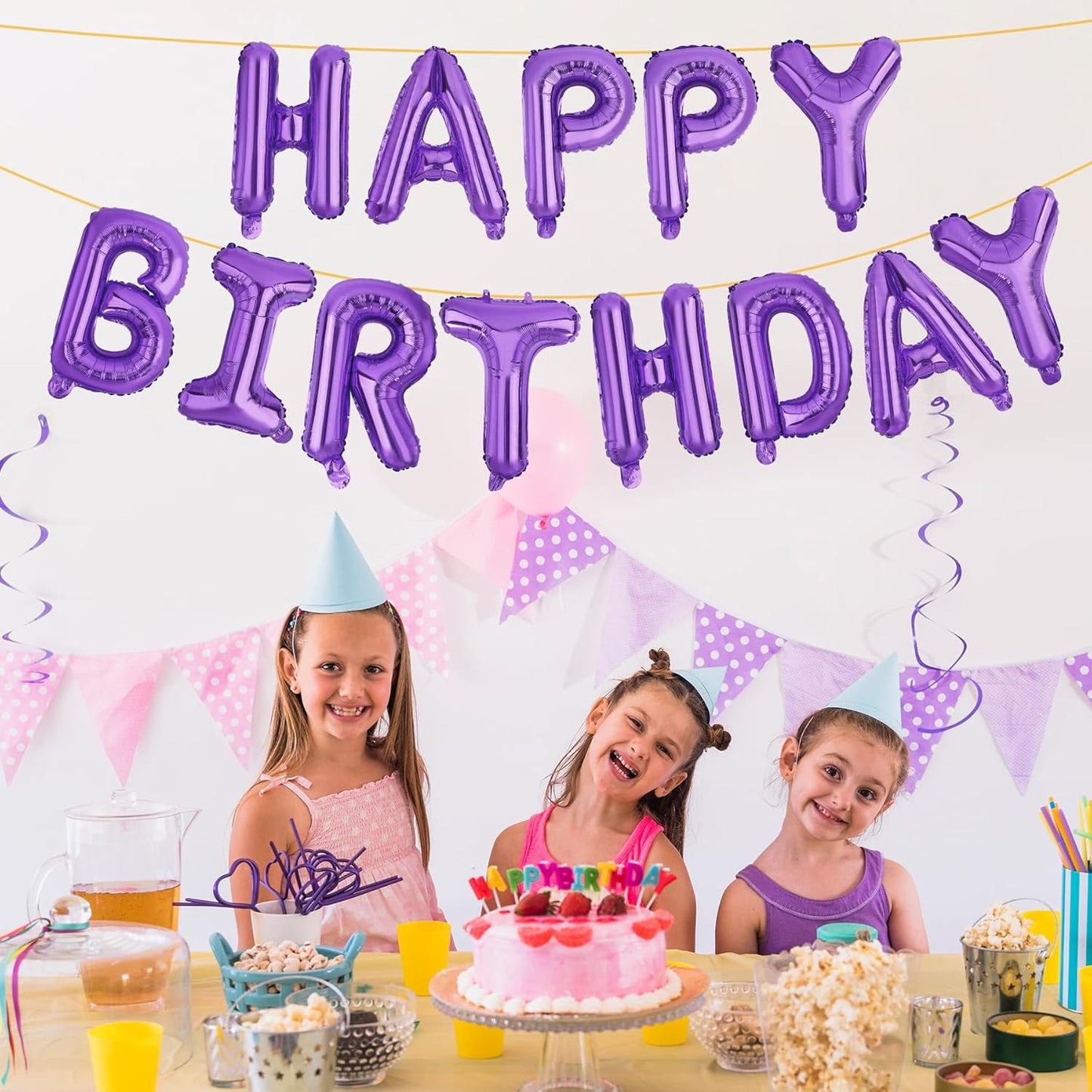 LIOZEOKUN Happy Birthday Balloon Letters 16 inch Mylar Foil Birthday Balloons Banner Sign for Birthday Party Decorations Supplies (Purple)