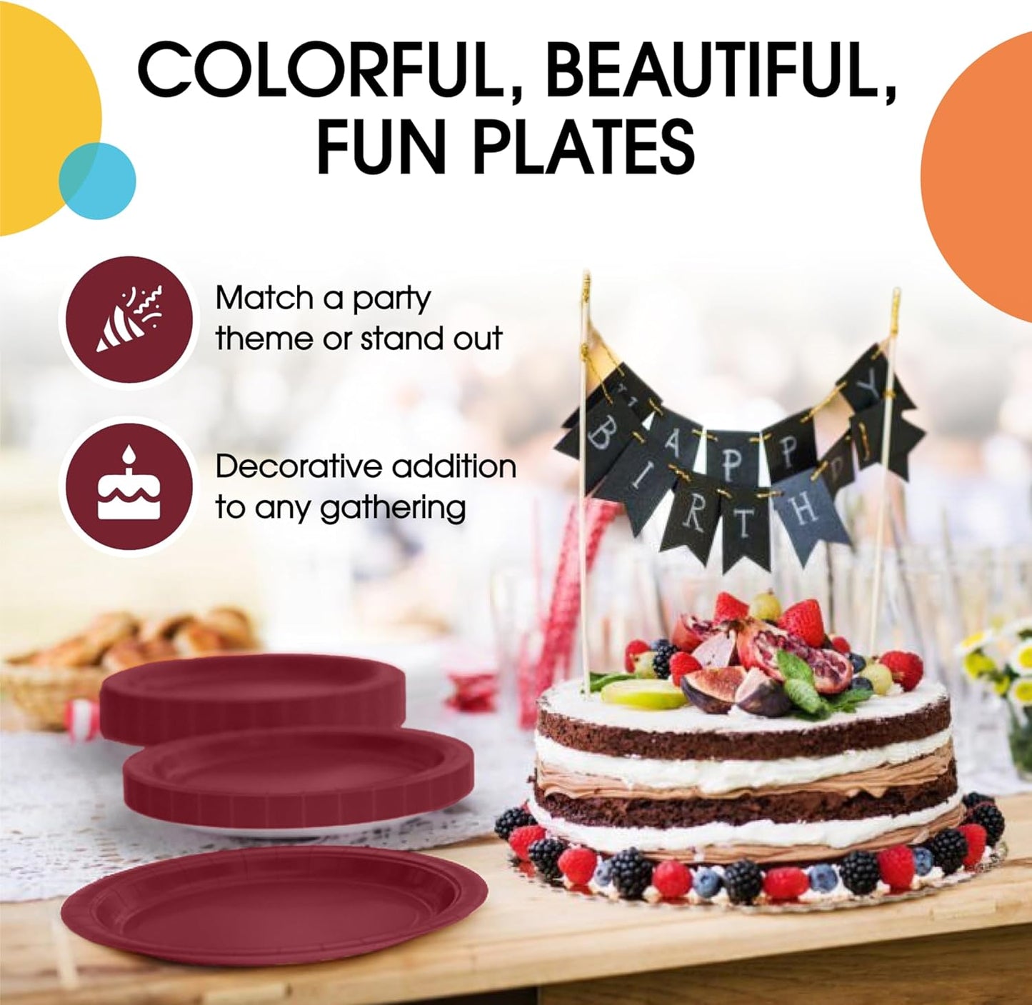 Exquisite Burgundy Paper Plates Disposable Heavy Duty 9 Inch Burgundy Disposable Plates For Party 100 Pcs Heavy Duty Paper Plate 350 GSM, Birthday Party Supplies Plate Set