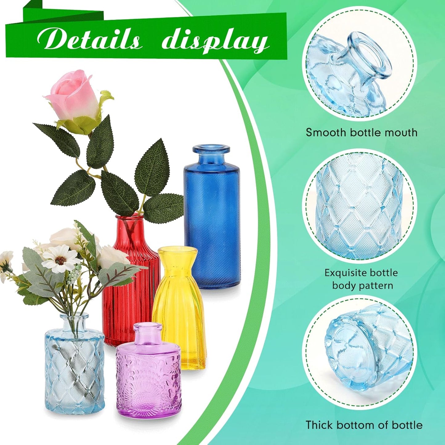 Yaomiao 30 Pcs Vases Bulk Colored Flower Glass Christmas Vases Bud Vintage Colored Glass Bottles Colorful Rustic Embossed for Home Wedding Table Decorations Gifts(Bright Color)