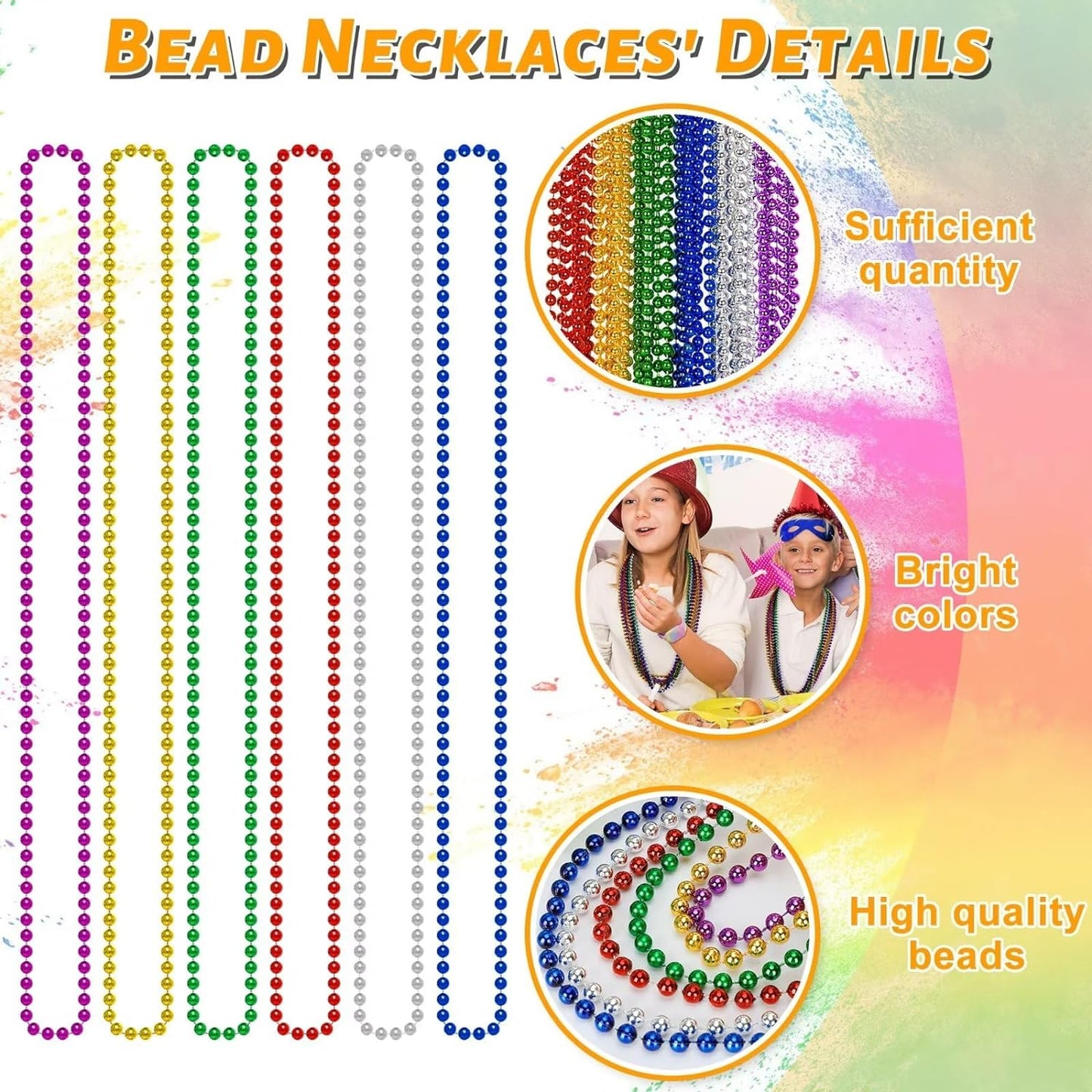 Mardi Gras Beads, 24PCS Metallic Colorful Bead Necklace Party Favors, 6 Kinds of 33" Beaded Necklace Costume Women Men Stuff, Festival Parade Throw Accessories for Wedding Birthday Celebrations