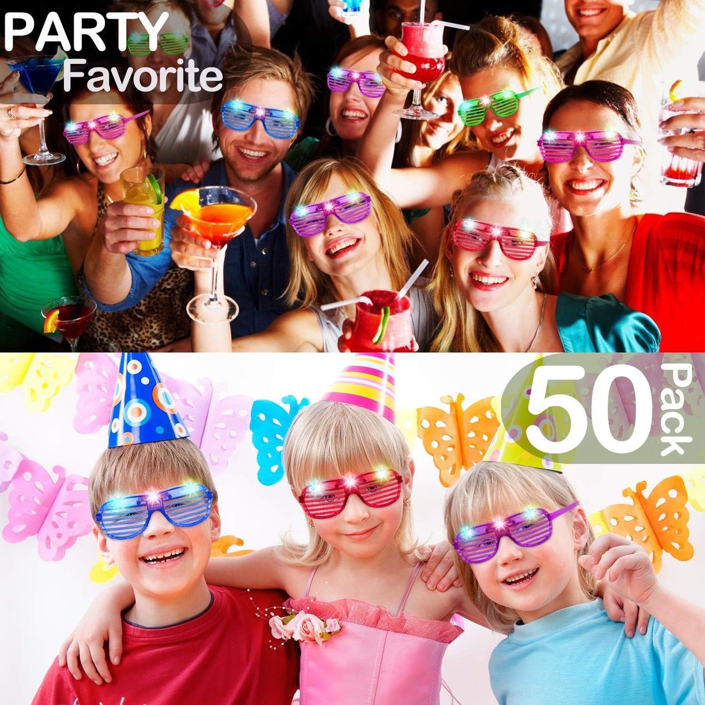 50 Pack Glow Sticks Glasses Bulk Party Pack,LED Glasses,Light Up Glasses,Glow In The Dark Party Supplies, Neon Glasses, Party Sunglasses Carnival Birthday Wedding Patriotic Fiesta Concert Party Favors