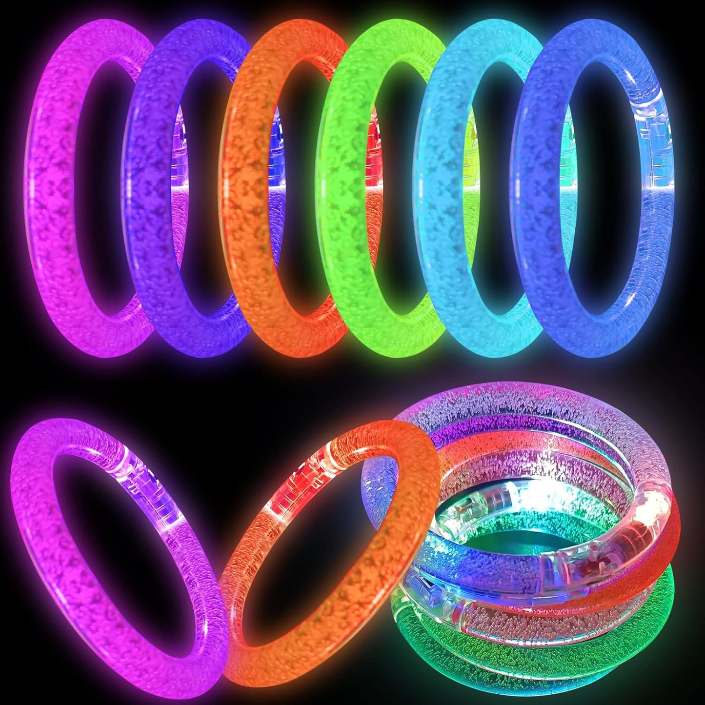 60 Pcs Glow In The Dark Bracelets, 6 Colors LED Bracelets Bulk Party Supplies for Kids and Adults, Glow Neon Party Favors Toys for Carnival Halloween Christmas Birthday Wedding