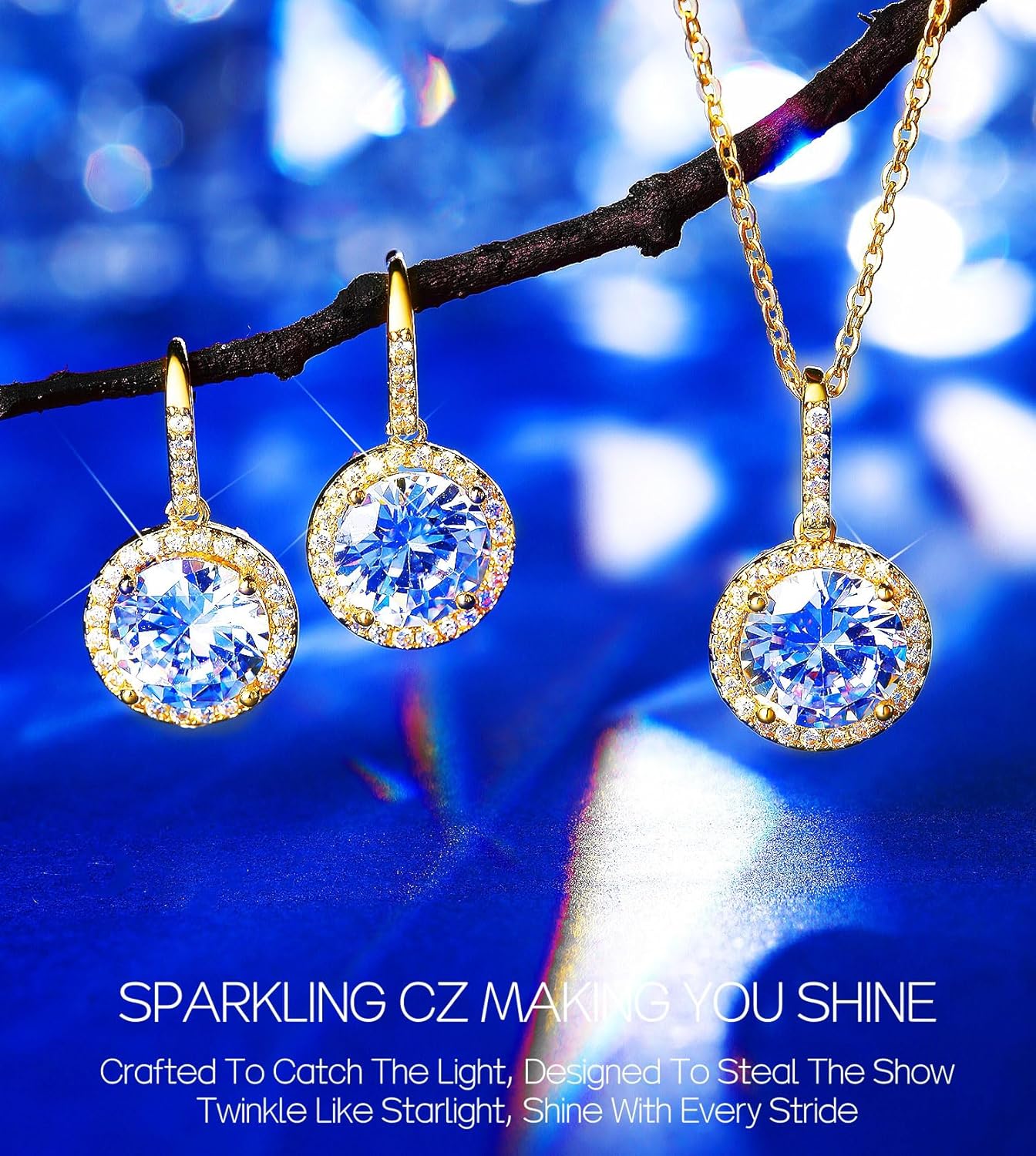 Sparkly Earrings Necklace Jewelry Set For Women Bride Bridesmaids Bridal Wedding Party Prom Jewelry Birthday Gift