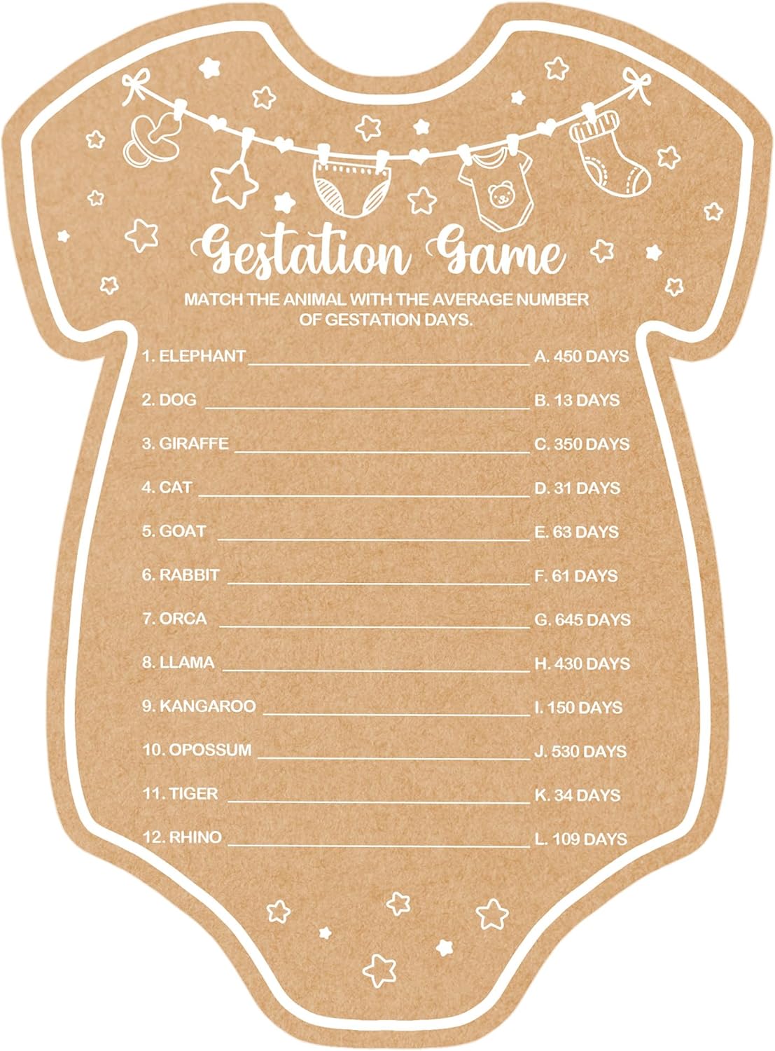 Baby Shower Games, Gestation Game, Baby Shower Game, Set of 30 Cards, Baby Games for Baby Shower, Baby Shower Decorations, Baby Shower Ideas, with Answer Keys