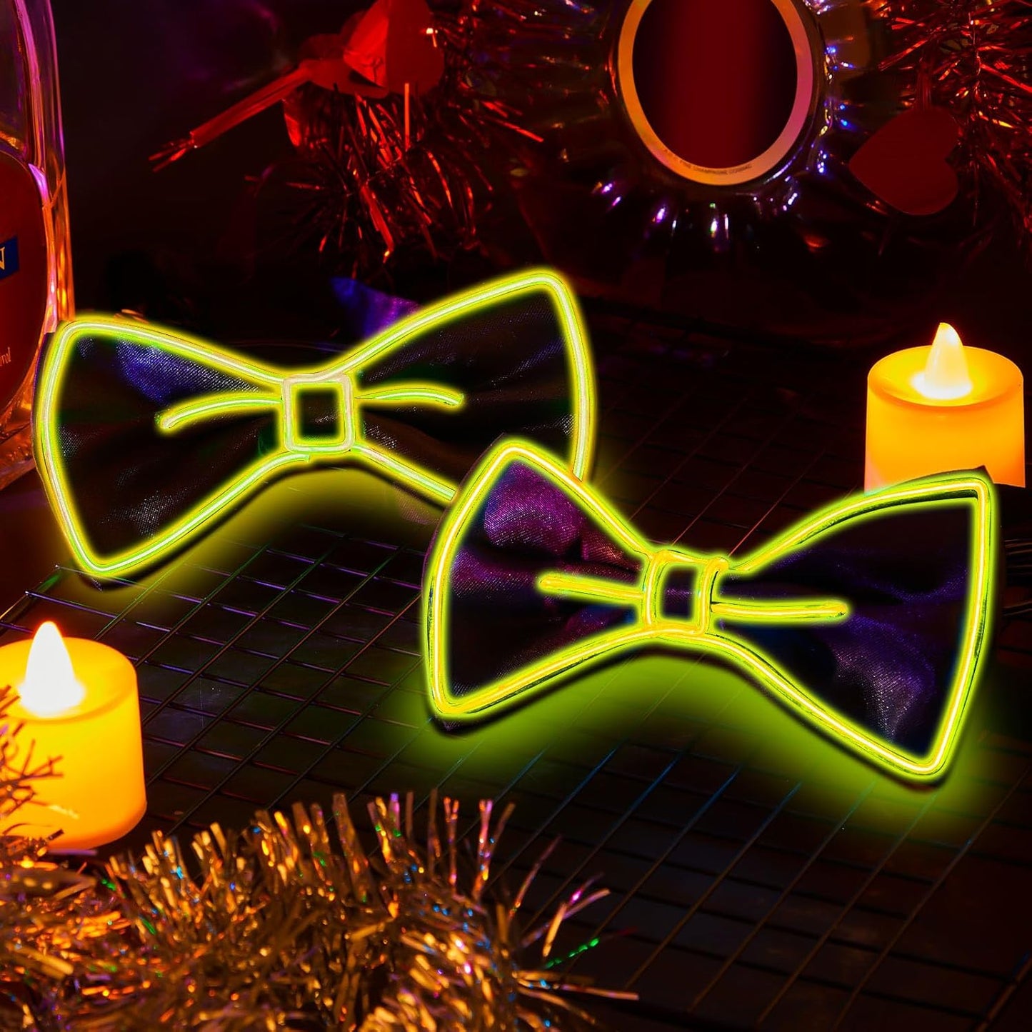 Hercicy Light up Bow Tie for Men LED Neon Bowtie Funny Ties Women Glow in the Dark Party Costume