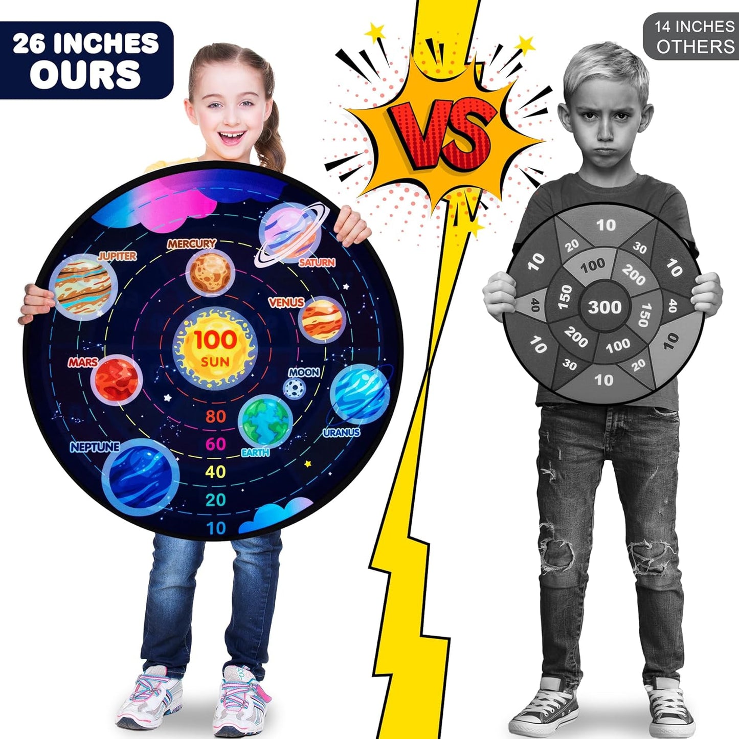 Gamie Large Reversible Dartboard for Kids - Velcro Dart Board with 12 Balls, 6 Darts, and 2 Hanging Hooks - Kids Outdoor Games and Activities for Party - Boys Gifts Ages 3-12