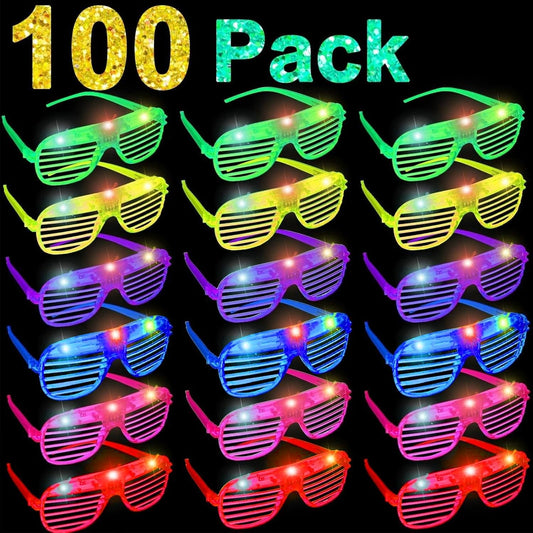 100 Pack Glow Sticks Glasses Bulk Party Pack, Light Up Glasses Bulk,Glow in the Dark Party Supplies Favors,LED Sunglasses, Concert, Neon,Birthday, Back to School, Halloween Fiesta Party Favors, Pool