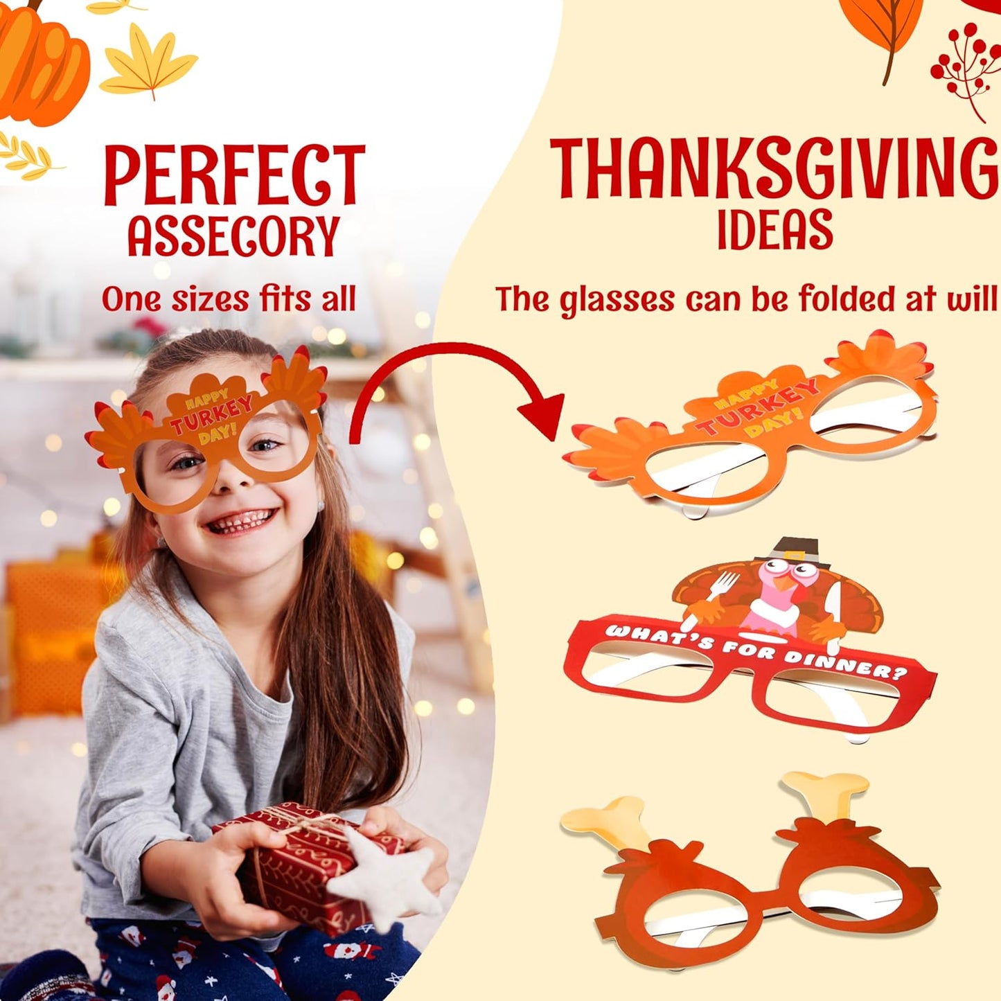 JOYIN Thanksgiving Turkey Eyeglasses, Turkey Eyewear Photo Props for Kids Party and Accessories (One Size Fits All)