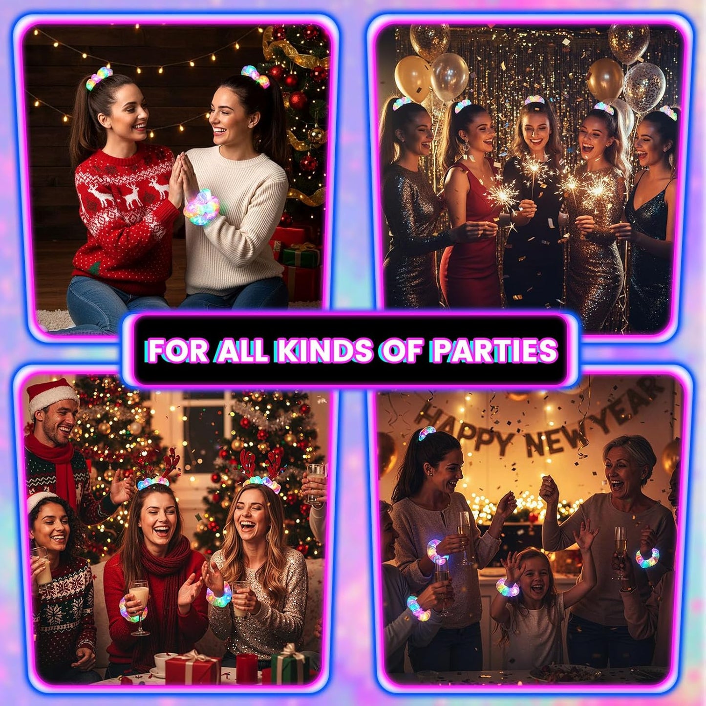 LovesTown 8PCS LED Scrunchies, Light up Scrunchies Hair Accessories Multi Light Modes Glow in the Dark Rave Outfits for Woman Girls Rave Party