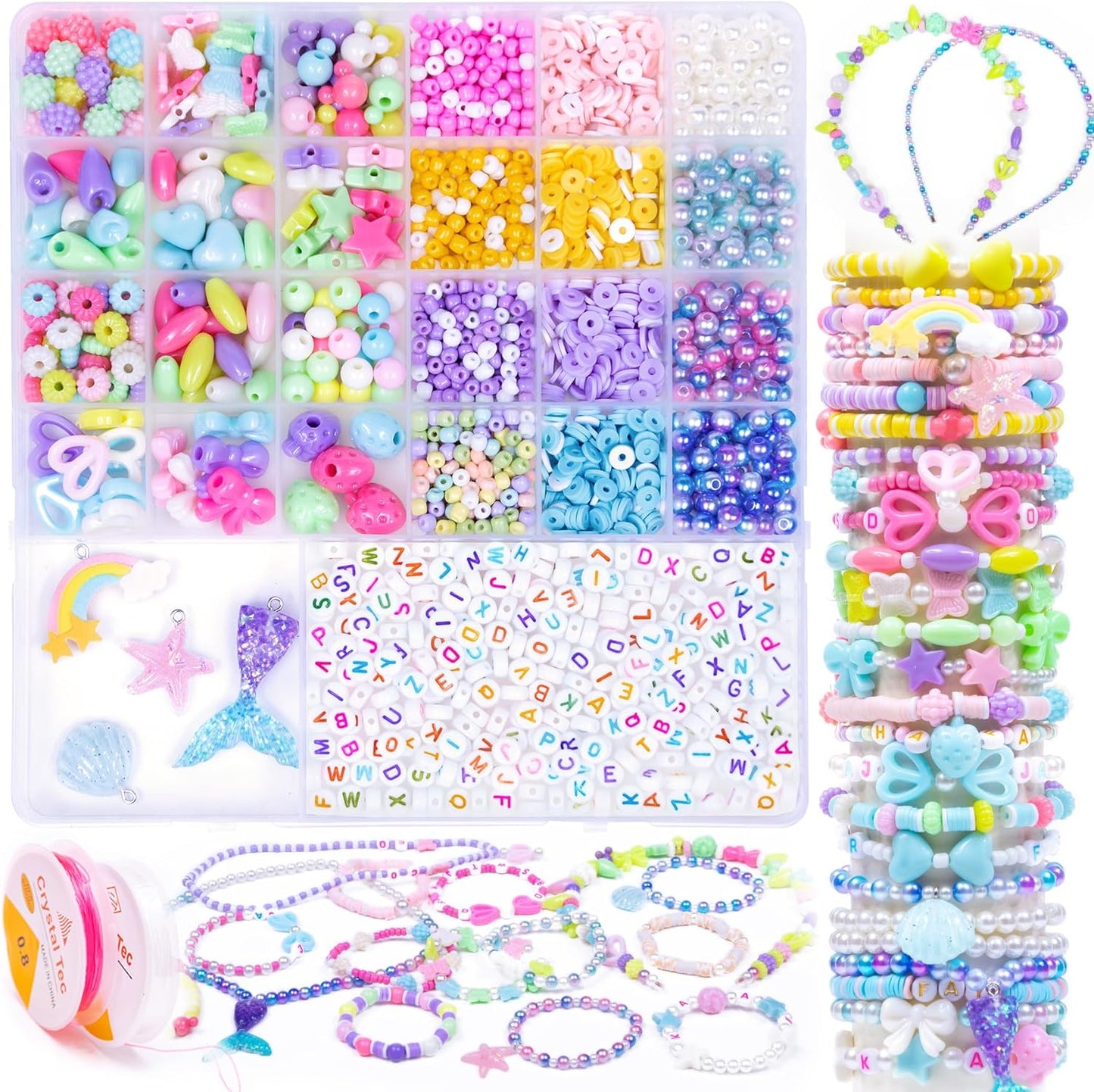 MiuCo Bracelet Making Kit for Girls - Cute Beads for Jewelry Making Kit with Charms - Arts and Crafts for Make Necklaces - Birthday Gifts for Kids Girls Ages 5 6 7 8 9 10 11 12 Macarons