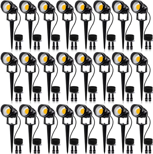 SUNVIE 24 Pack Low Voltage Landscape Lights LED 12W Landscape Lighting with connectors AC/DC 12V-24V Outdoor Spotlight IP65 Waterproof Tree Flag Lights Warm White Spotlights for Yard Garden Pathway