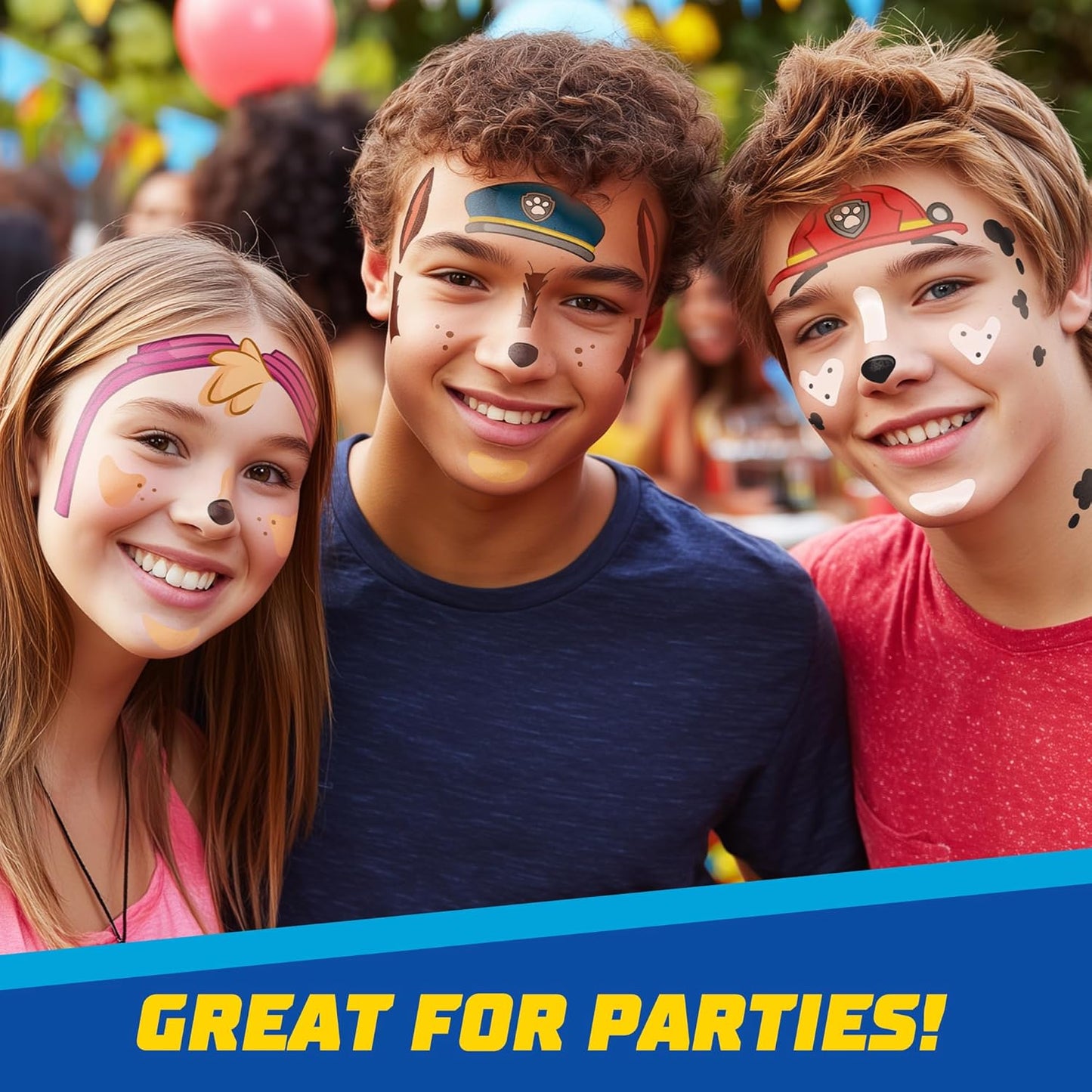 Paw Patrol Costume Face Tattoos – Temporary Tattoo Set for Kids Featuring Chase, Marshall, Skye & More, Easy Halloween Costume Accessory, Safe & Non-Toxic