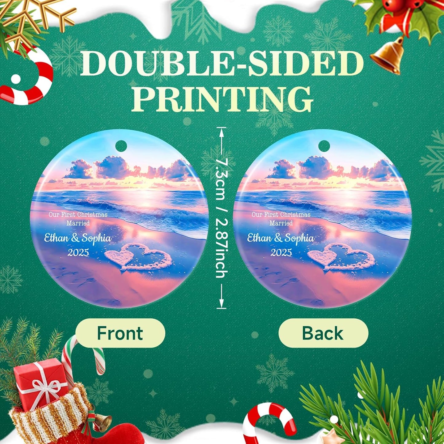 Personalized First Christmas Married Ornament 2025, Custom Engaged Christmas Ornaments with Names, Customized Wedding Engagement Gifts for Newlywed Couples Him Her