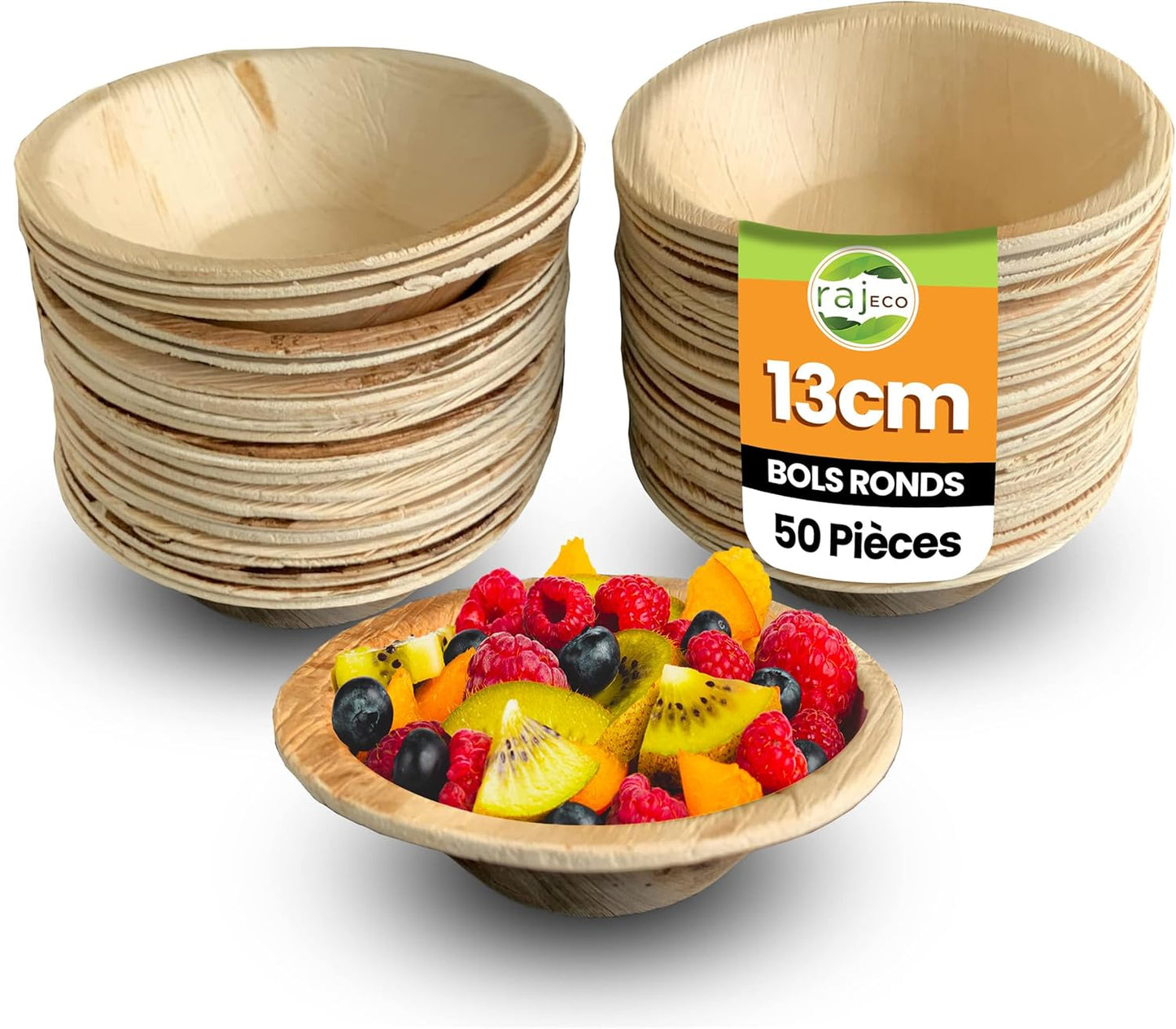 Raj Disposable Palm Leaf Bowls (50 Count, 5" Bowls) Strong Bowl Like Bamboo Party Bowl - Decorative Compostable Tableware for Lunch, Dinner, Birthday, Outdoor, BBQ, Picnic, Parties