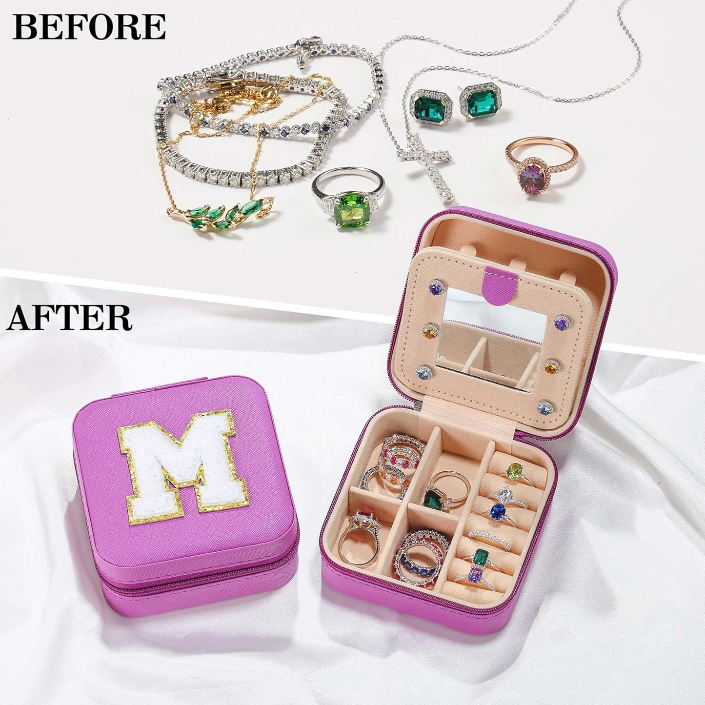 Parima Christmas Stocking Stuffers Gifts for Grandkids Women, Bridesmaid Gifts for Women | Wedding Travel Essentials Small Jewelry Box | Travel Jewelry Case - Letter S, Purple