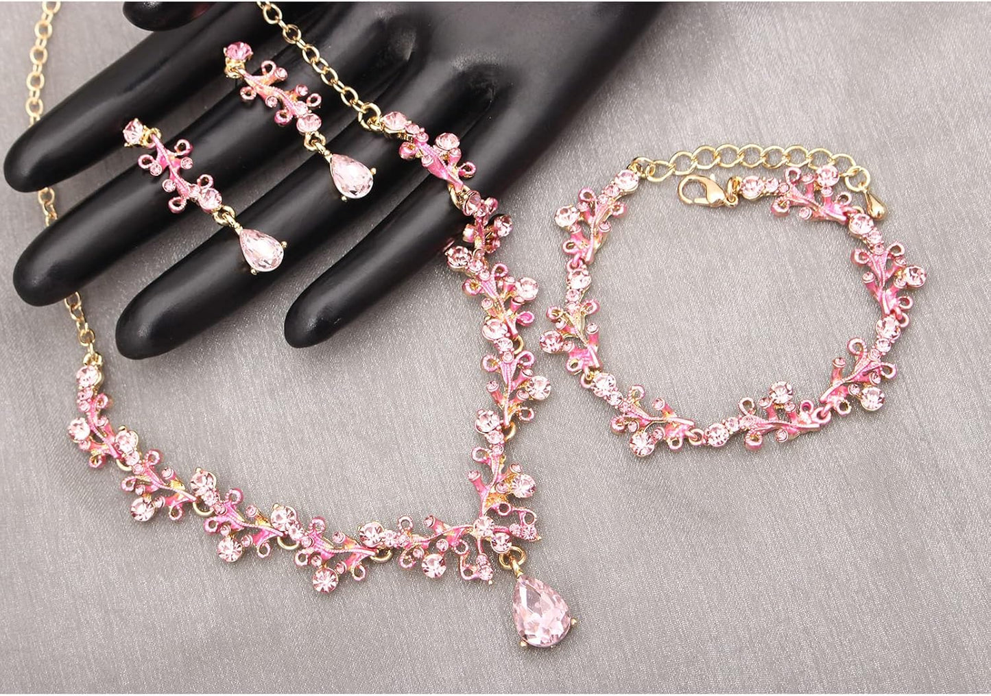 3Pcs Austrian Crystal Jewelry Set for Women, Necklace Dangle Earrings Link Bracelet Jewelry Set with Gold/Platinum/Gun Plated, Wedding Party Jewelry for Bridal Bridesmaid