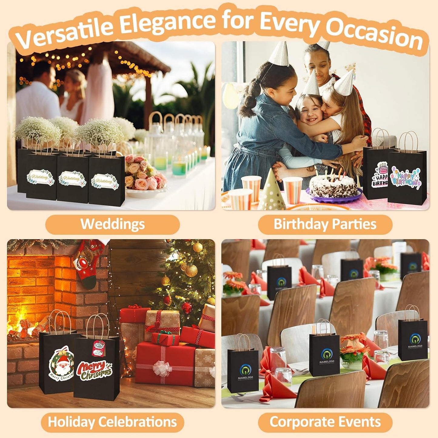 BagDream Small Gift Bags with Handles 50Pcs 5.25x3x8 Kraft Paper Bags Bulk for Party Favor, Retail, Merchandise, Wedding, Gifts, Recyclable Black Paper Sacks