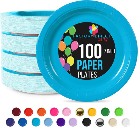 Exquisite Turquoise Paper Plates Disposable Heavy Duty 7 Inch Turquoise Disposable Plates For Party 100 Pcs Heavy Duty Paper Plate 350 GSM, Birthday Party Supplies Plate Set