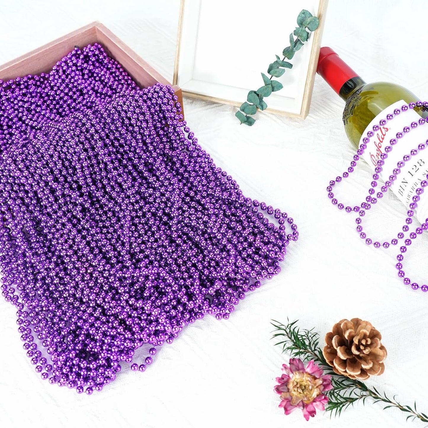 SHAOQINLIN 50 PCS Purple Mardi Gras Beads, Purple Beads Necklaces 33" Metallic Beaded Costume Necklaces Party Necklaces for Halloween Mardi Gras Parade Throws Wedding Birthday Party Favors