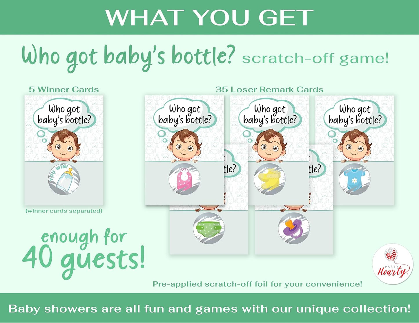 Party Hearty Baby Shower Games for Girl and Boy, 40 Emoji Scratch Off Lottery Tickets, Baby Games Ideas, Scratch Off Game