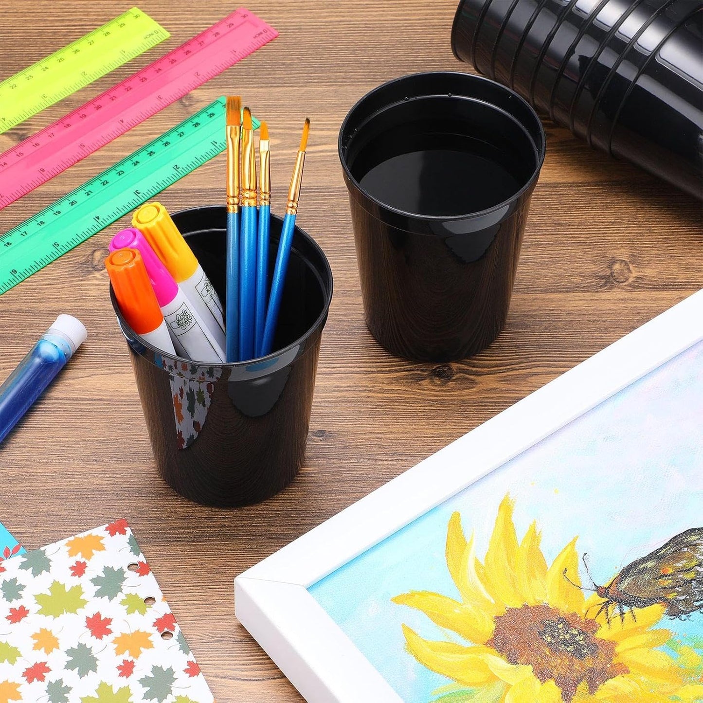 Yungyan 36 Pack 16oz Stadium Cups Reusable Plastic Cups Blank Drink Tumblers for Parties, Events, DIY Projects, 4.5 x 3.54 x 2.72 Inch (Black)