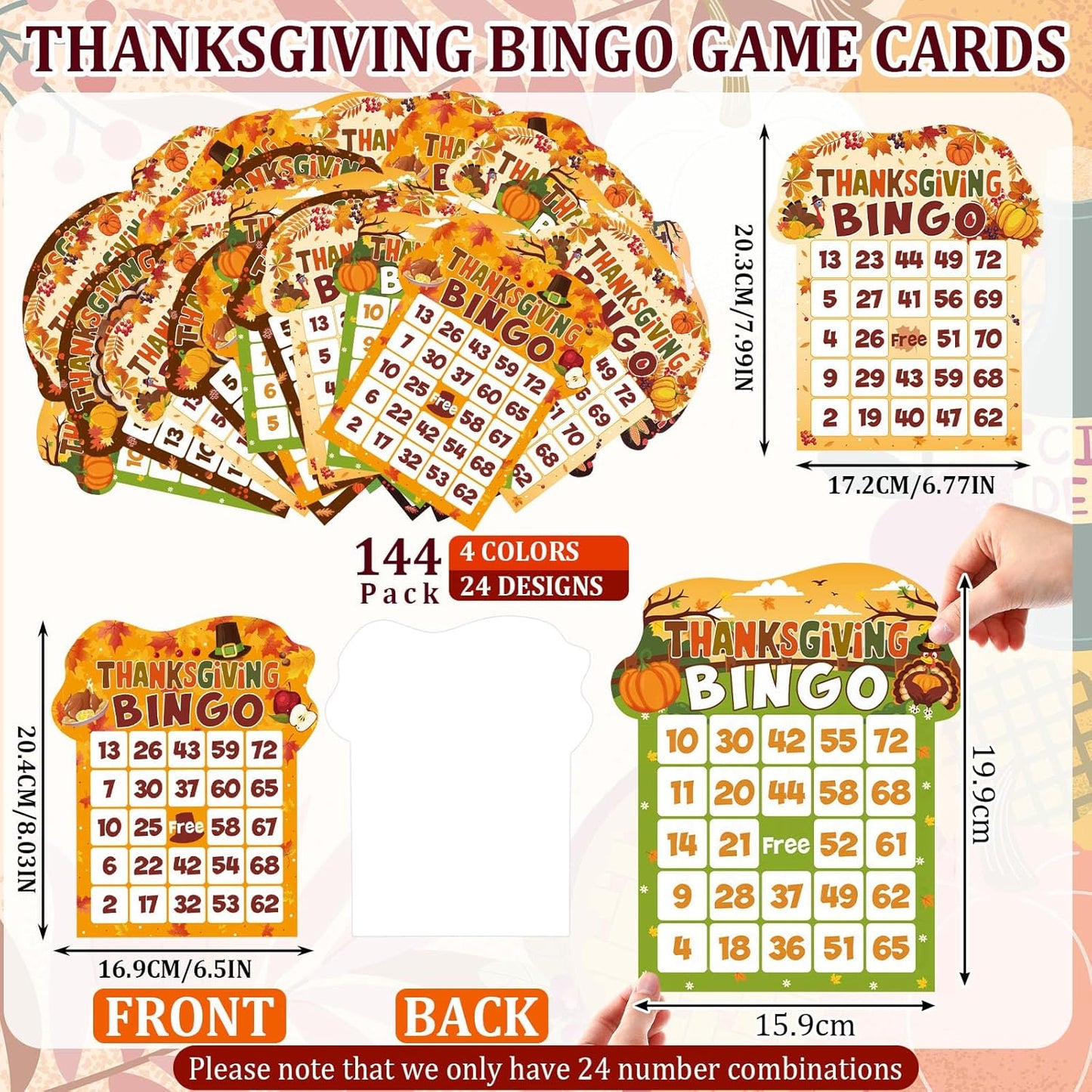 Eersida 192 Pack Thanksgiving Bingo Game Cards and 0.4 oz Dot Daubers Set Includes 144 Bingo Cards and 48 Dot Markers Game Supplies Set for Thanksgiving Gifts Party Favor Supplies Family Casino Night