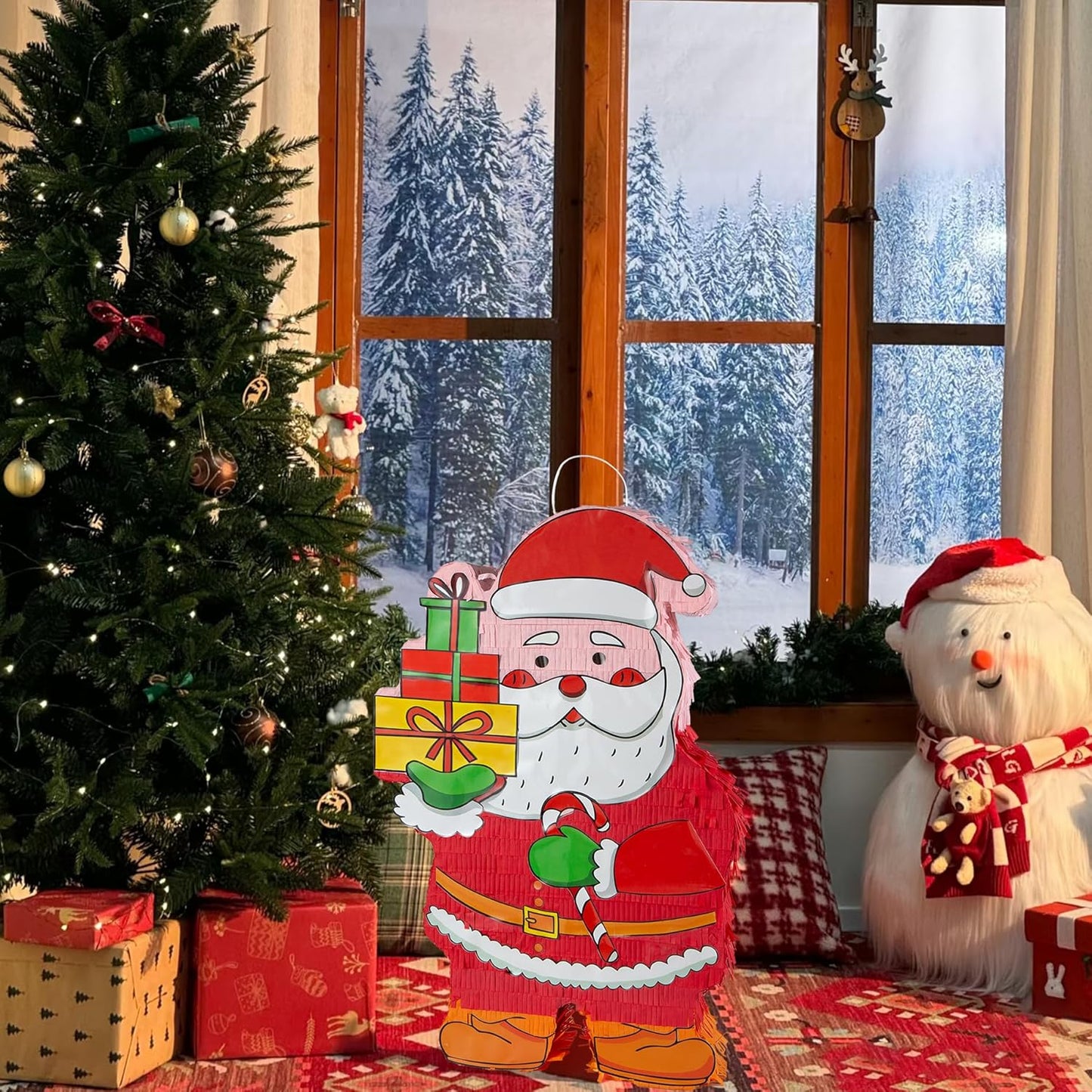PCFING 21.6 Inch Christmas Santa Claus Piñata with 30 Inch Piñata Stick Blindfold Confetti for Boy Girl Adults Xmas Party Game Decorations
