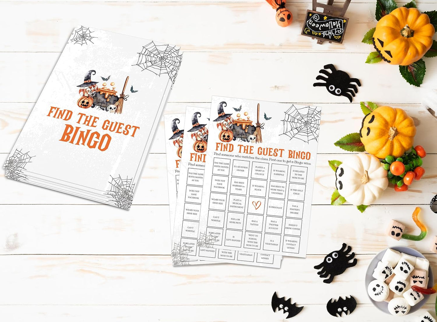 Tuyashua Halloween Find The Guest Bingo Game, Halloween Game for Baby Shower, Baby Shower Decorations, Fall Gender Reveal Party Supplies, Set of 30 Cards - WY10