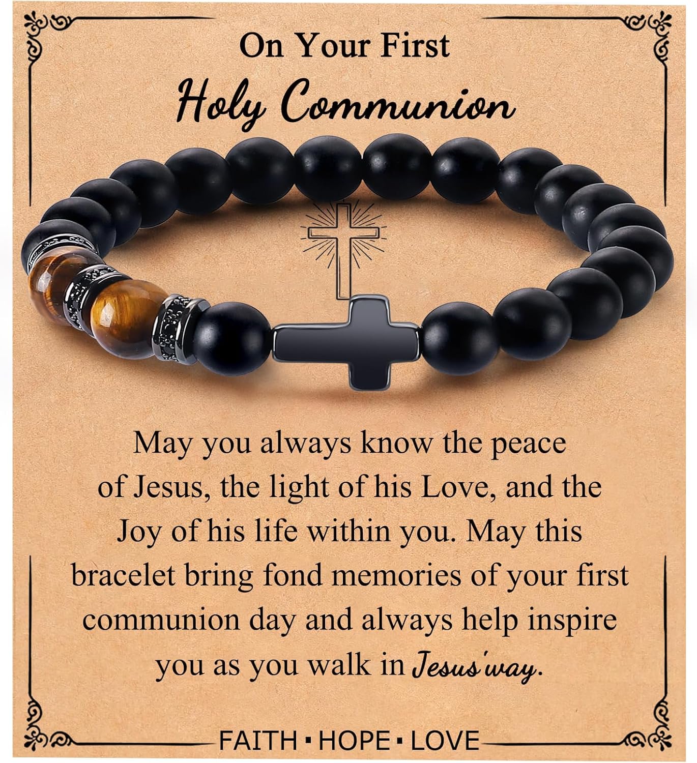 Mens Bracelet with Love Card Inspirational Jewelry Gifts for Man Christian Religious Baptism Valentines Day Graduation Retirement Christmas Beaded Bracelets Gifts