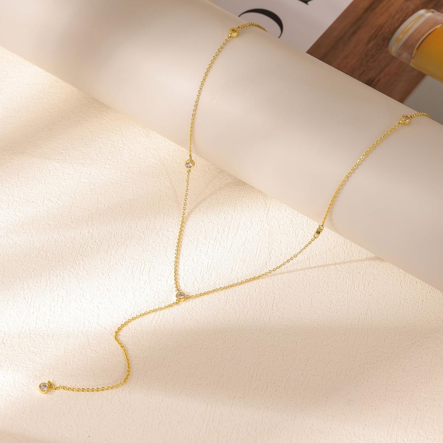 Gold Necklace for Women, Dainty Gold Long Necklaces 14k Gold Plated Prom Lariat Necklace Cute Choker Necklaces for Women Trendy Stuff Fashion Costume Gold Accessories Christmas Jewelry Gifts