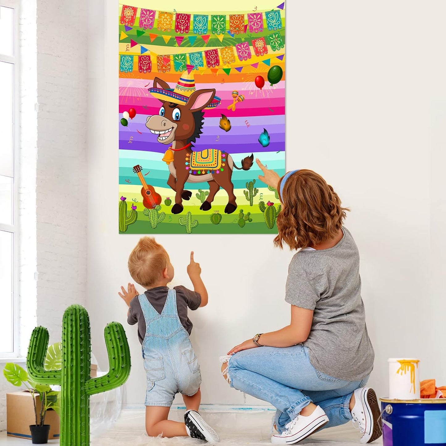 NEBURORA Pin The Tail on The Donkey Mexican Donkey Game with 24Pcs Tails Cinco De Mayo Party Mexican Party Fiesta Themed Taco Party Decorations Kids Birthday Supplies