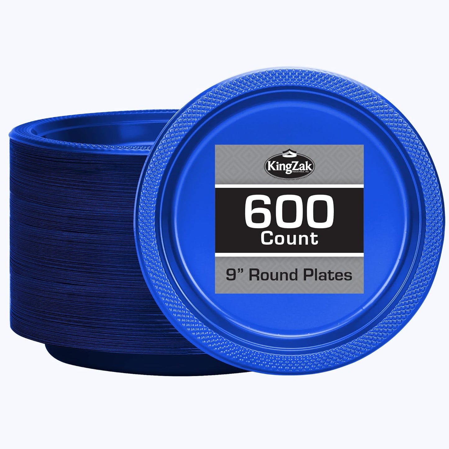 Hanna K. Signature Collection Blue Plastic Plates 9 Inch - 600 count Solid Round Party For Weddings, BBQs, Birthday Disposable Dessert (82290 (case))