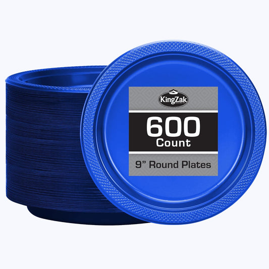Hanna K. Signature Collection Blue Plastic Plates 9 Inch - 600 count Solid Round Party For Weddings, BBQs, Birthday Disposable Dessert (82290 (case))