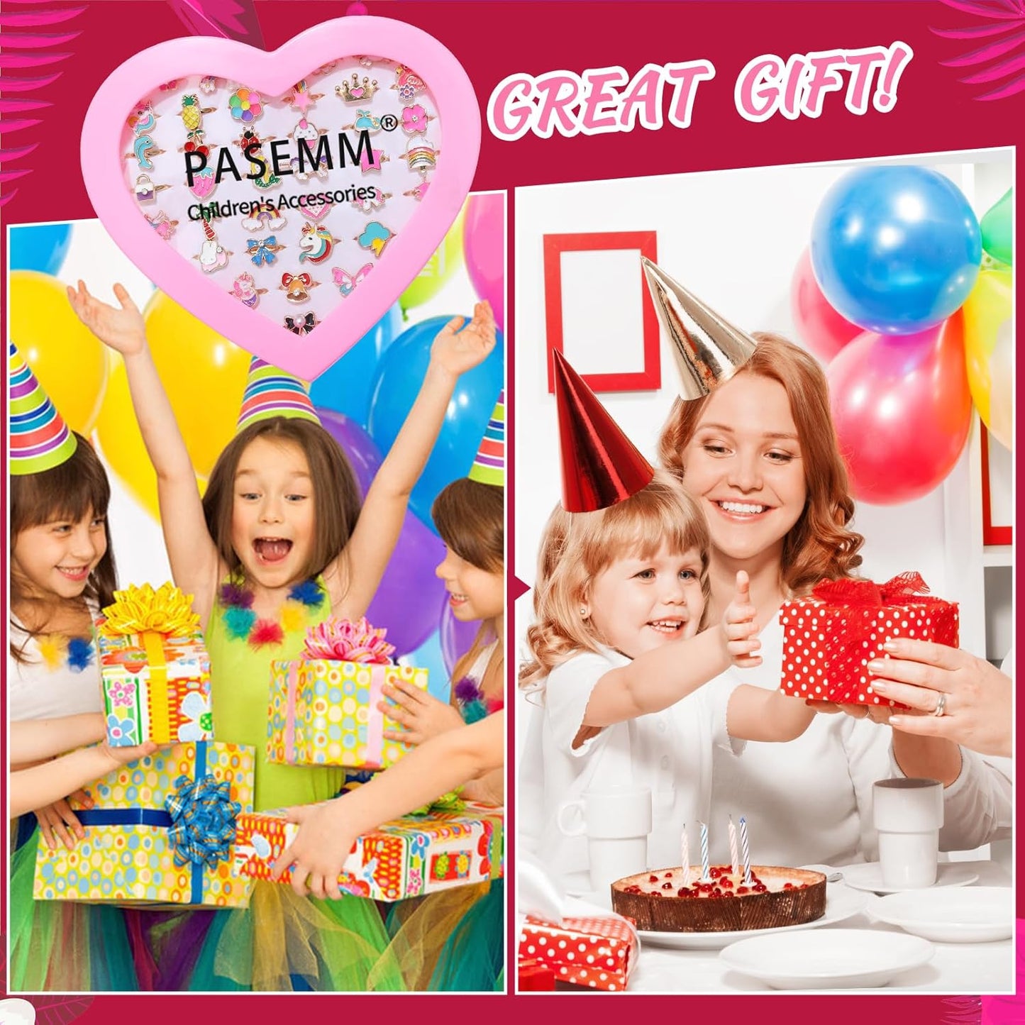 36pcs Little Girl Jewel Rings, Adjustable Unicorn Rings Toys, No Duplication Kids Play Ring in Box,Dress Up for 4-12 Year Old Girls, Birthday Christmas Valentine's Day Holiday Gifts