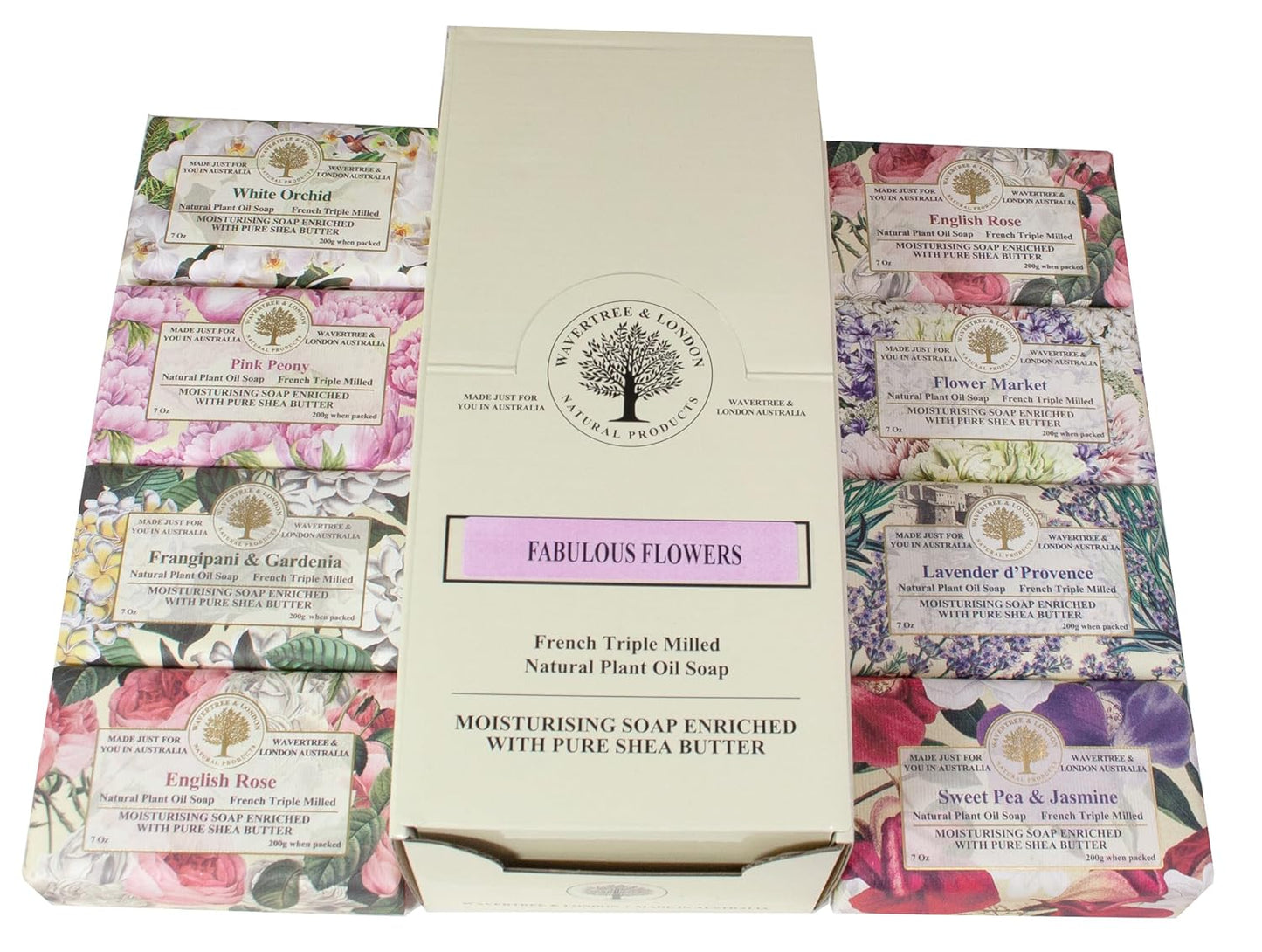 Wavertree & London Assorted Fabulous Florals Scents Natural Soap Bars (Pack of 8), 7oz Moisturizing Triple Milled Soap Bars Enriched with Shea Butter and Pure Plant Oils | All Body & Bath Soap