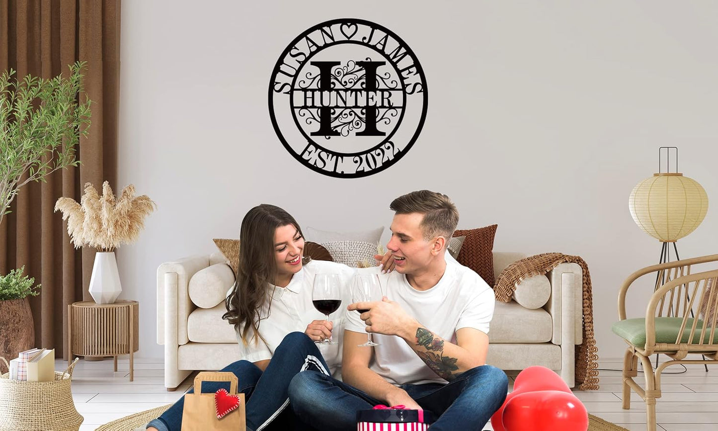 Custom Wedding Gifts - Personalized Name Signs, Monogram Wall Decor - Last Name Signs, Metal Wall Art