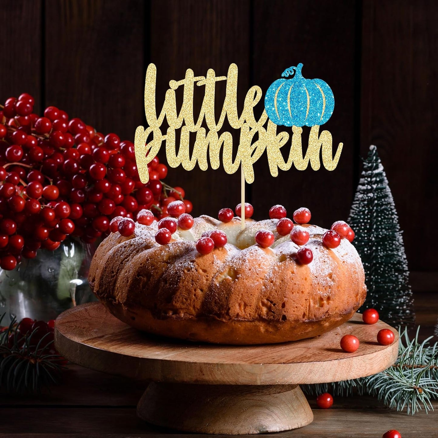 Gyufise Little Pumpkin Cake Topper - Blue Glitter Fall Boy Baby Shower Cake Decoration for Birthday, Halloween, Thanksgiving Party Supplies (1Pcs)