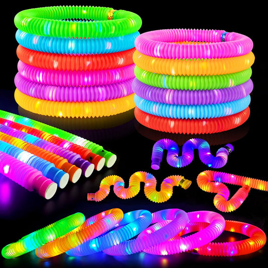 24 PCS Light Up Party Favors Supplies for Kids 4-8-12,Bulk Christmas Glow Sticks Bracelet Necklace Accessories for Toddlers,Birthday Return Gifts,Classroom Treats Goodie Bag Stuffers for Boys Girls