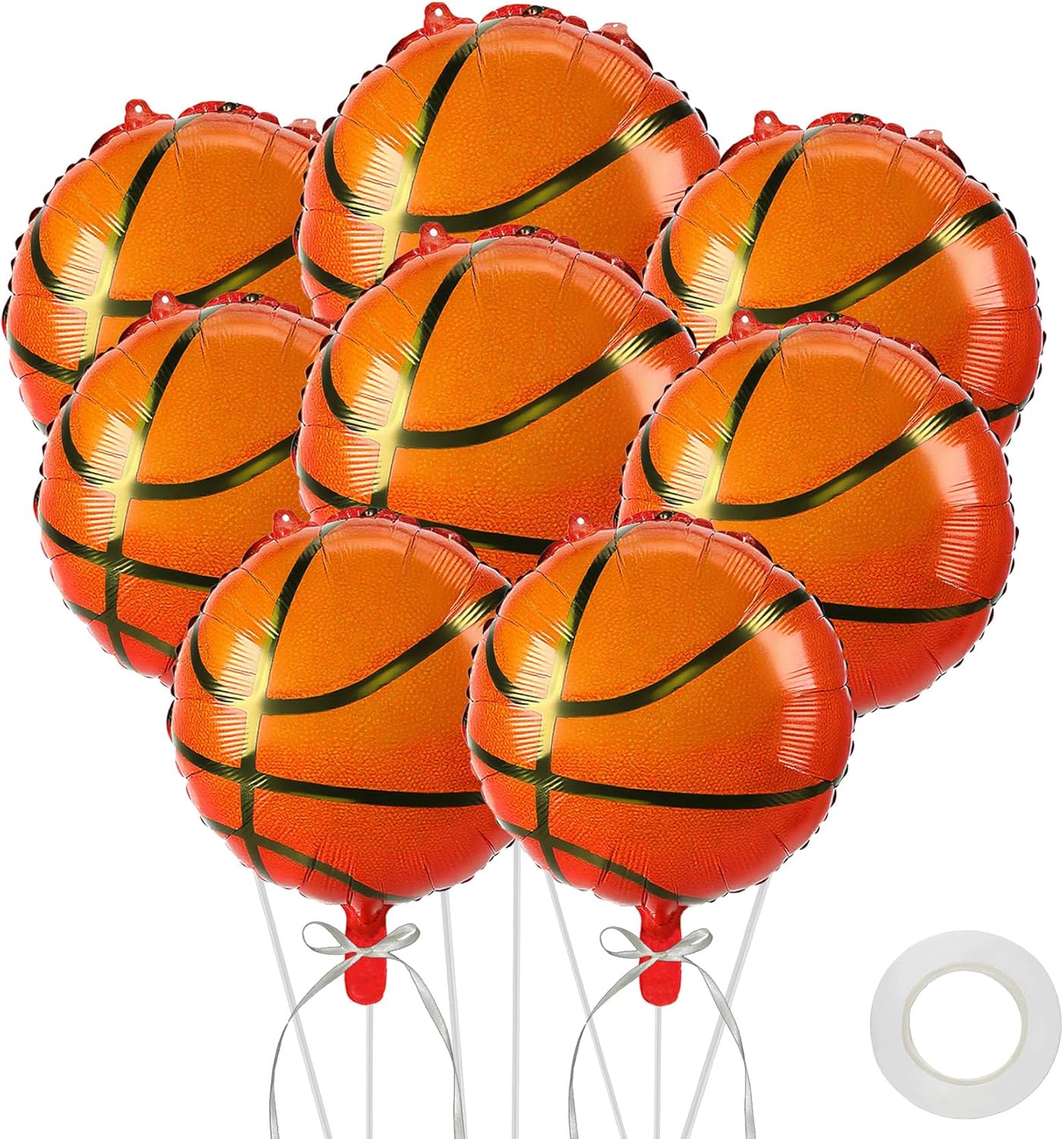 8 PCS 18 Inch Basketball Balloons Birthday Party Decorations Sports Giant Balloons Christmas Mylar Foil Helium Aluminum Balloon Kit for Party Supplies Favor Baby Shower Gender Reveal Sport Theme Decor