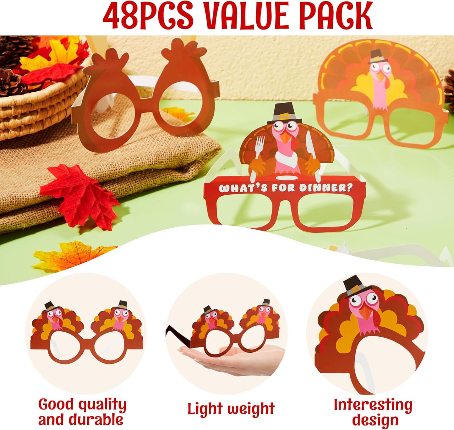 JOYIN Thanksgiving Turkey Eyeglasses, Turkey Eyewear Photo Props for Kids Party and Accessories (One Size Fits All)