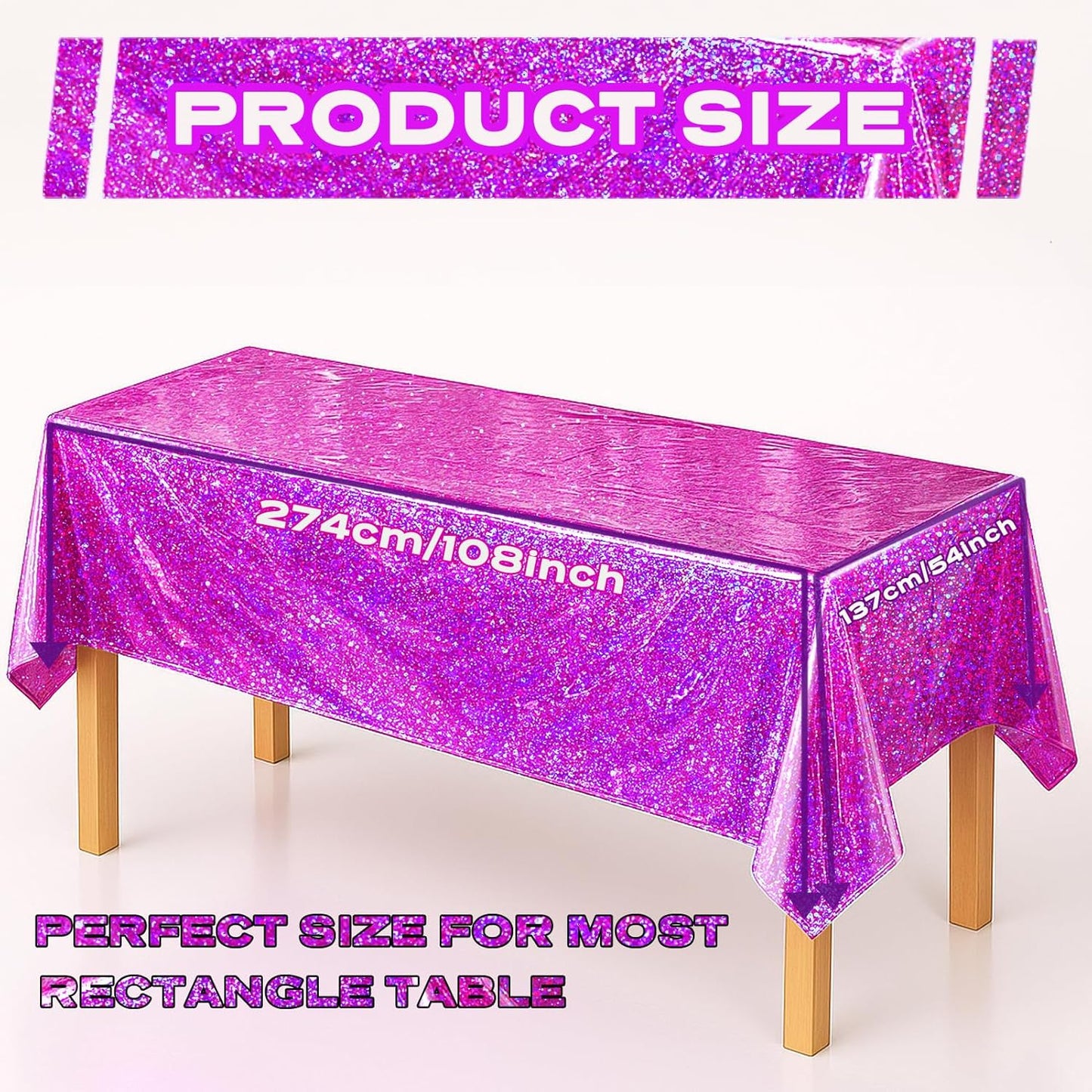 Iridescent Plastic Tablecloth 54" x 108" Shiny Party Table Cloth Rectangle Laser Disposable Table Covers Holographic Foil Party Decoration, Birthday, Wedding, Christmas Decorations (16, Pink Purple)
