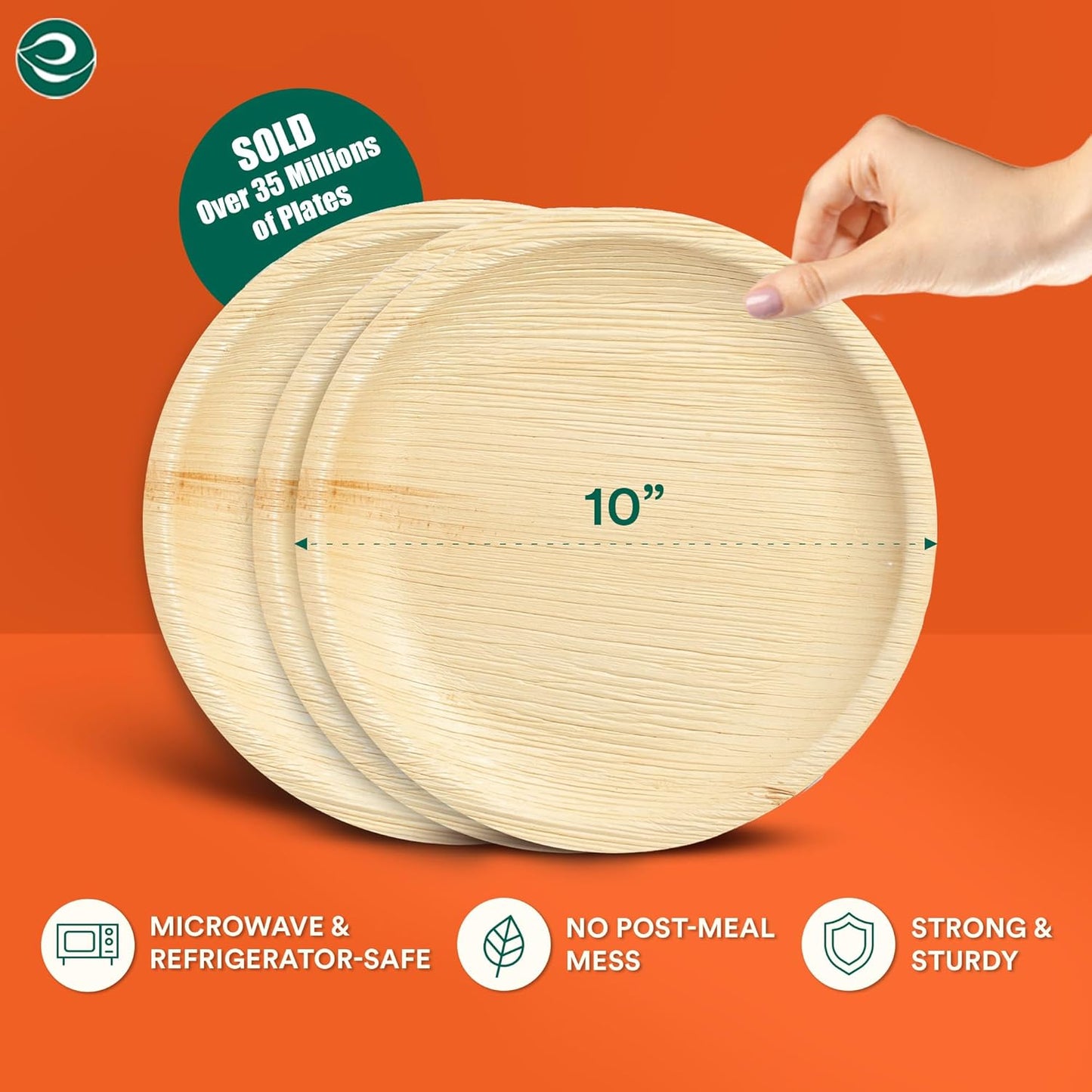ECO SOUL Compostable 10 Inch Palm Leaf Round Plates (100 Count) Like Bamboo Plates | Biodegradable | Eco-Friendly, Microwave & Oven Safe