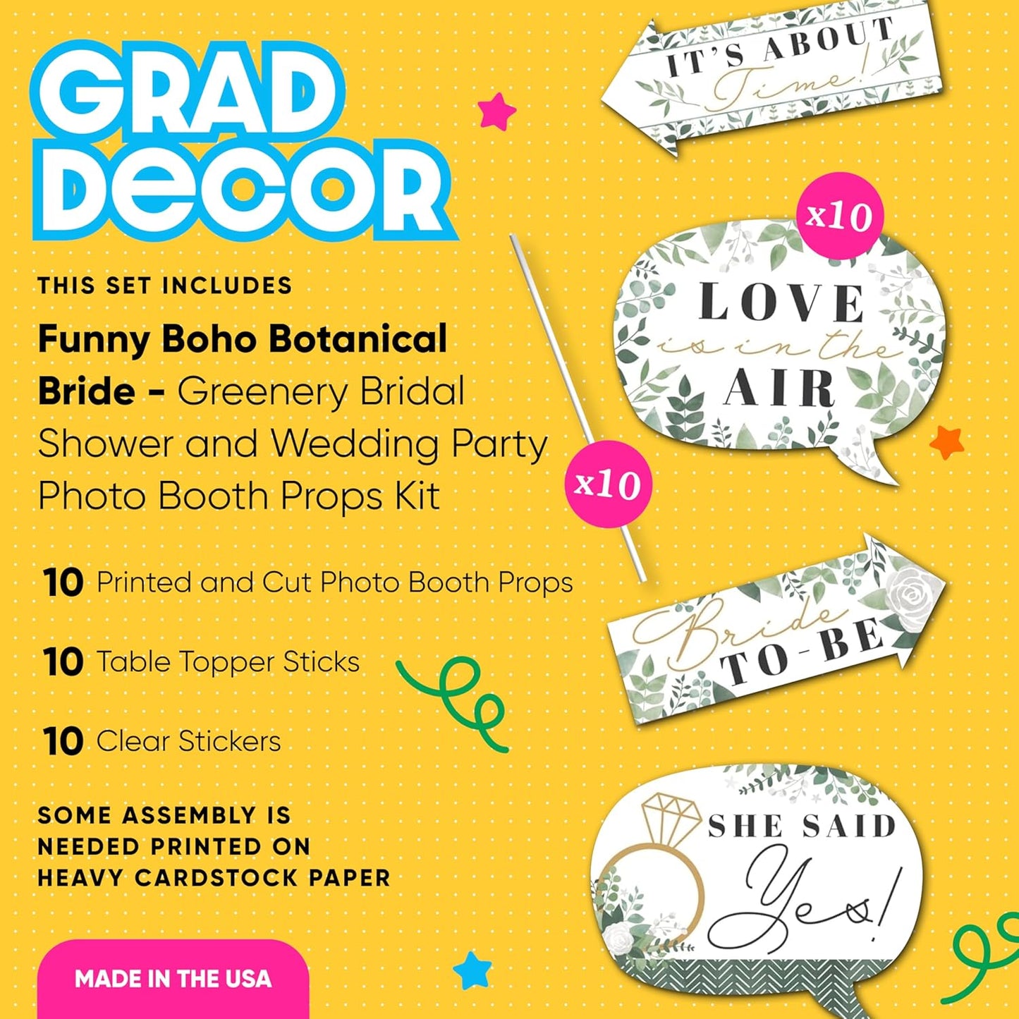 Big Dot of Happiness Funny Boho Botanical Bride - Greenery Bridal Shower and Wedding Party Photo Booth Props Kit - 10 Piece