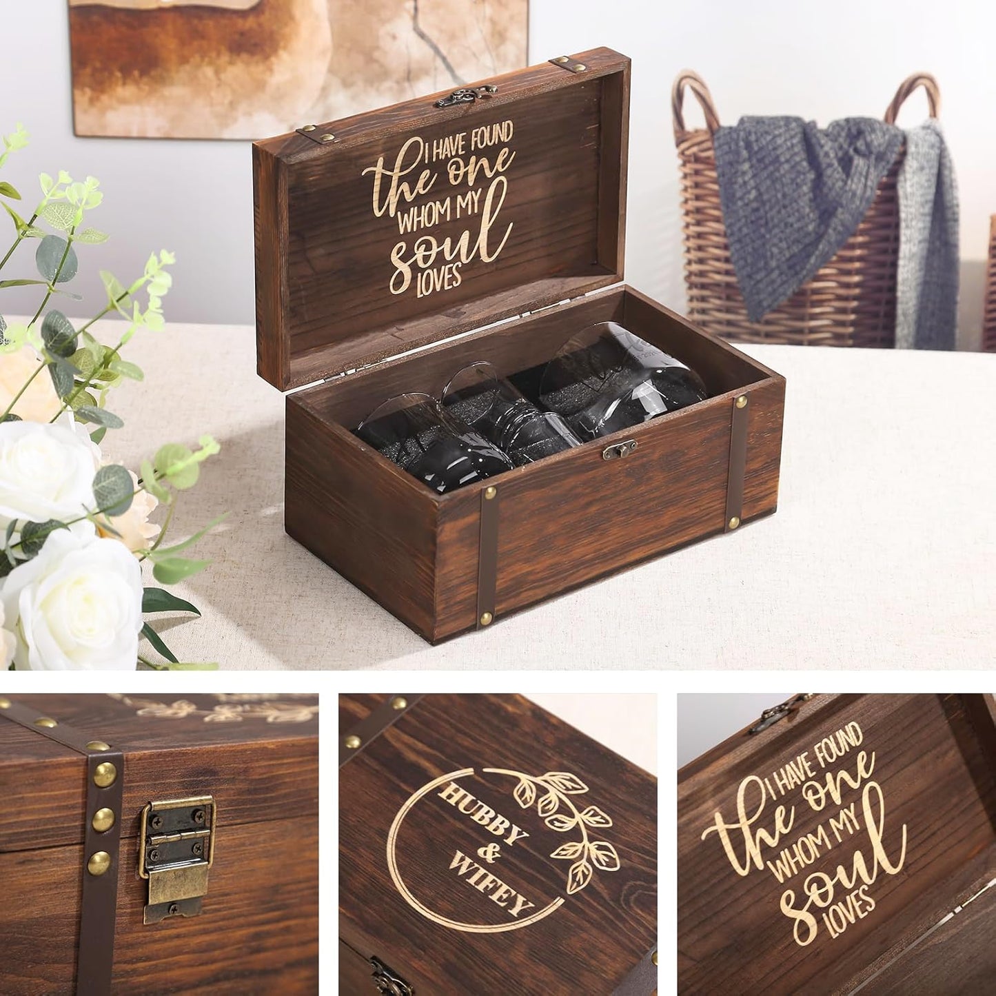 Hubby & Wifey Wedding Keepsake Box Set, Bridal Shower Gifts,Unique Wedding Engagement Gifts for Couples Mr Mrs Storage Gift Box,Newly-Married Gift