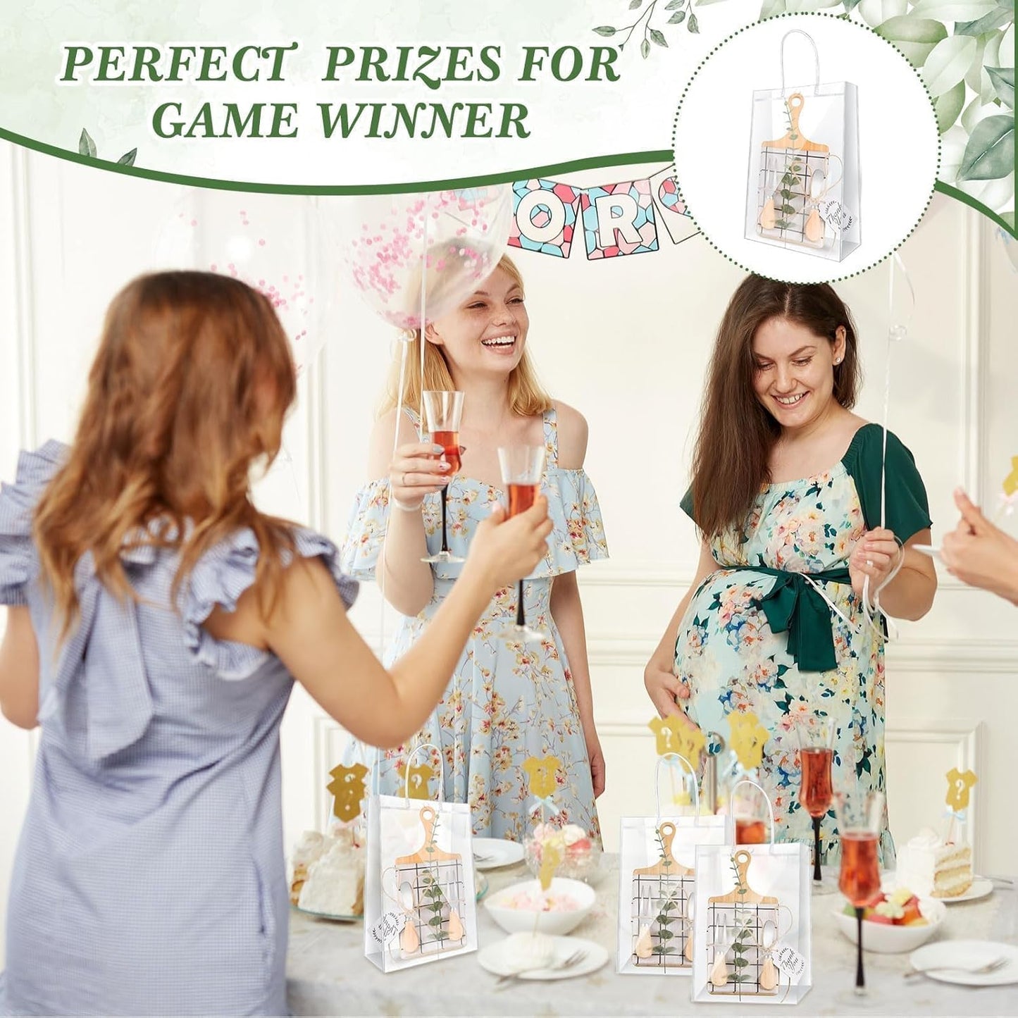 6 Sets Baby Shower Prizes for Game Player for Baby Shower Winners Wedding Bridal Favors with Bamboo Cheese Board Bamboo Spoon Placemats Artificial Eucalyptus Stems Tags Bags for Wedding Bridal Favors