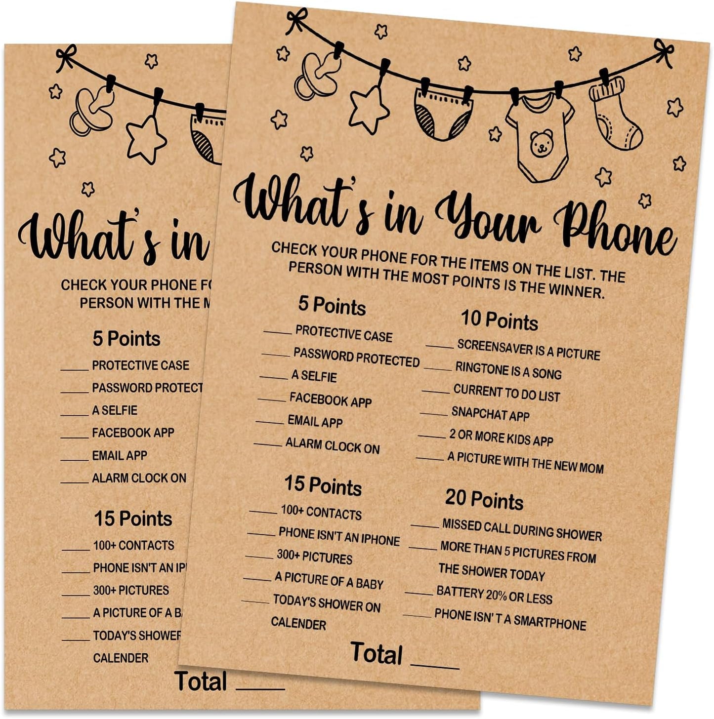 Baby Shower Game, What's in Your Phone, 30 Game Cards Included, Kraft