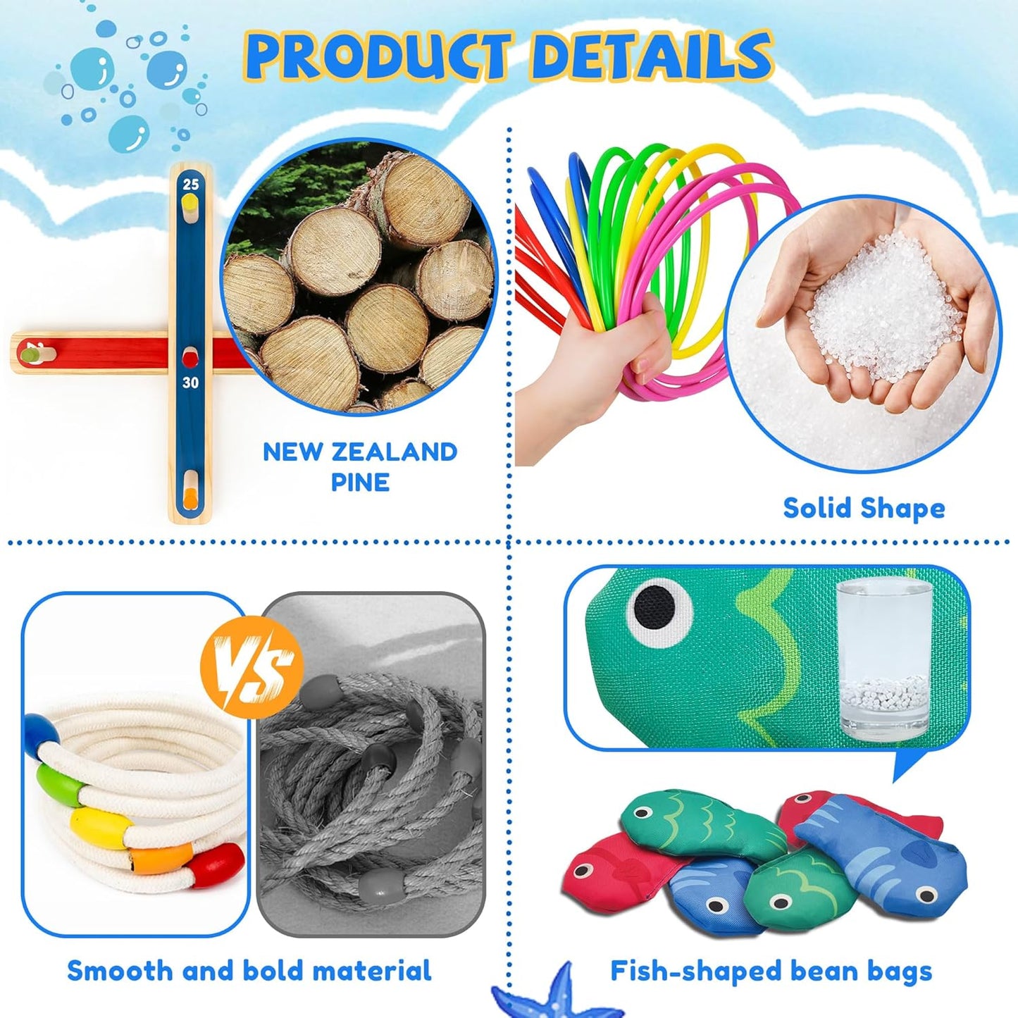 3-in-1 Carnival Games Set with Wooden Ring Toss, Bean Bags & Rope Rings | Outdoor & Indoor Toys for Kids, Adults, Family | Lawn Games for Garden, Birthday Party, Backyard Fun