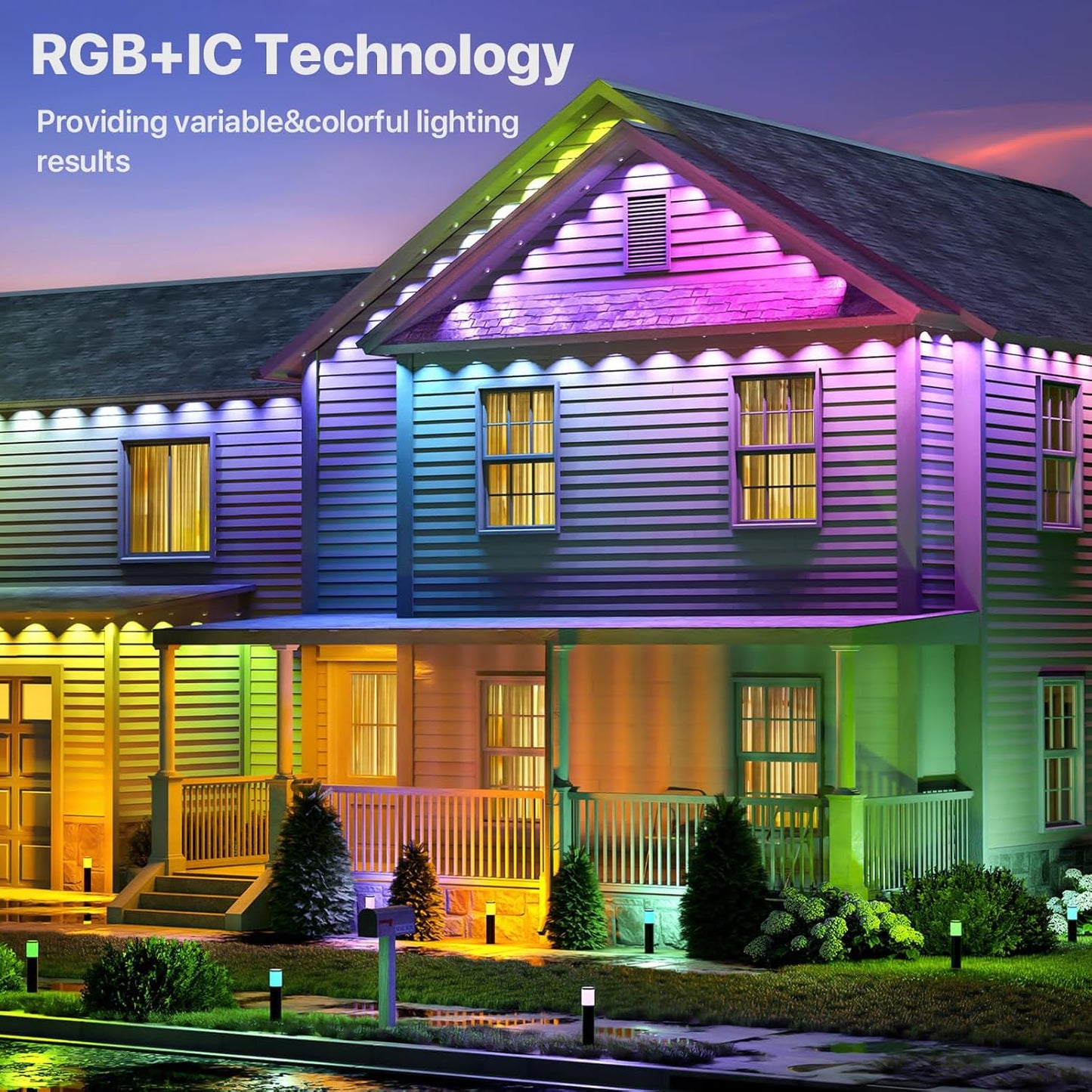 Permanent Outdoor Lights,100FT RGB+IC LED Lights with Smart APP & Remote Control, 72 Scene Modes, Waterproof IP65 for Holiday,Christmas,Yard Decorations(Extension Cord Not Included)