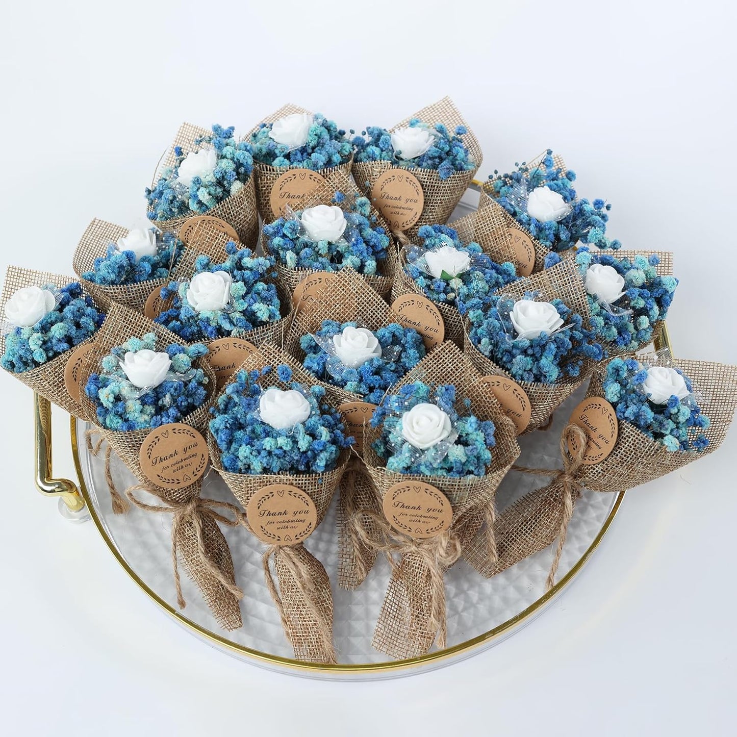 20-Piece set Mini Magnet Dried Flowers Bouquet for Wedding Favors for Guests, Baby Shower Party Favors, Bridal Shower Gifts, Baptism, Thank You Favor. (navy blue)